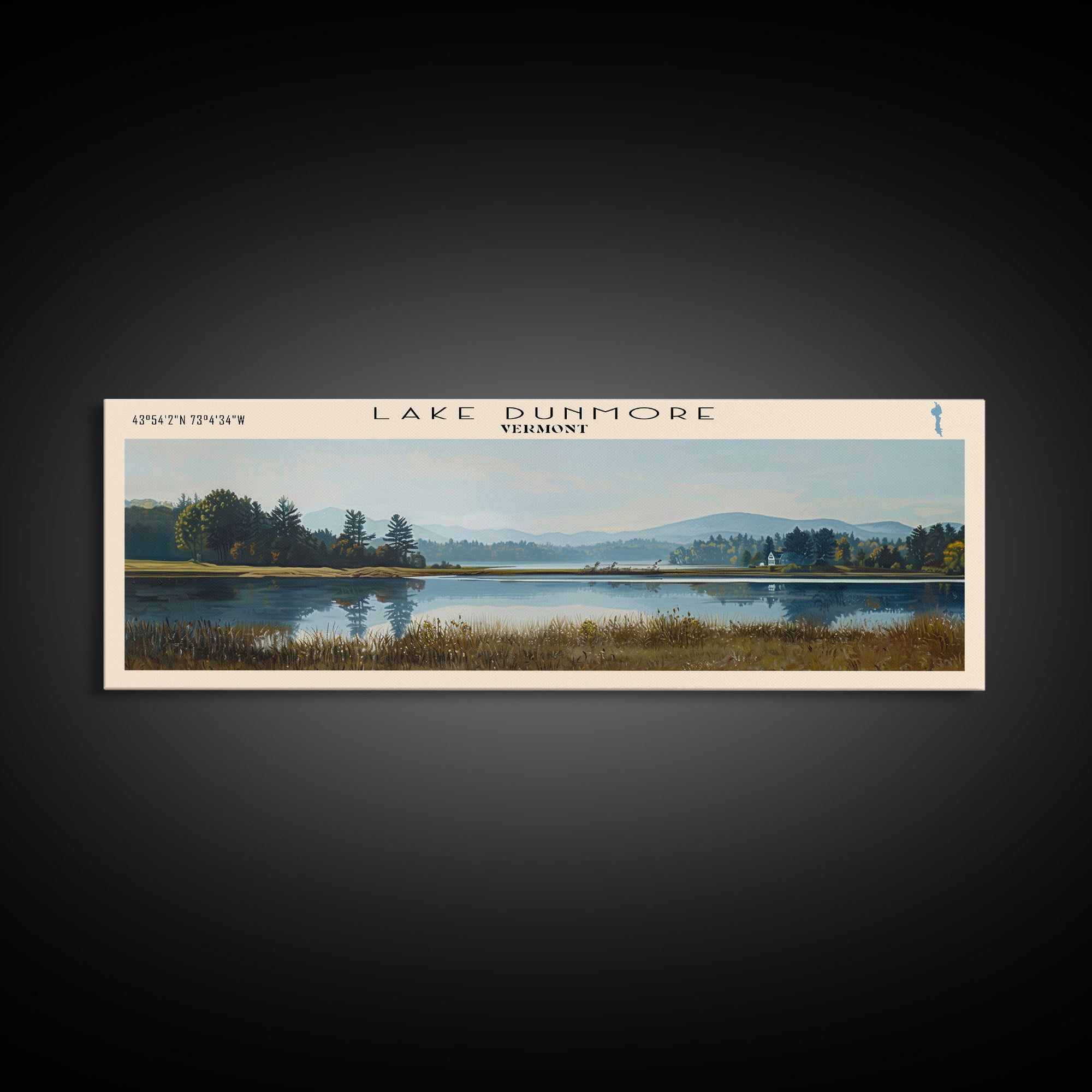 Lake Dunmore Vermont Framed Canvas Print, Lake House Decor, Panoramic Wall Art, Travel Poster, Stunning Landscape Painting, Home Art