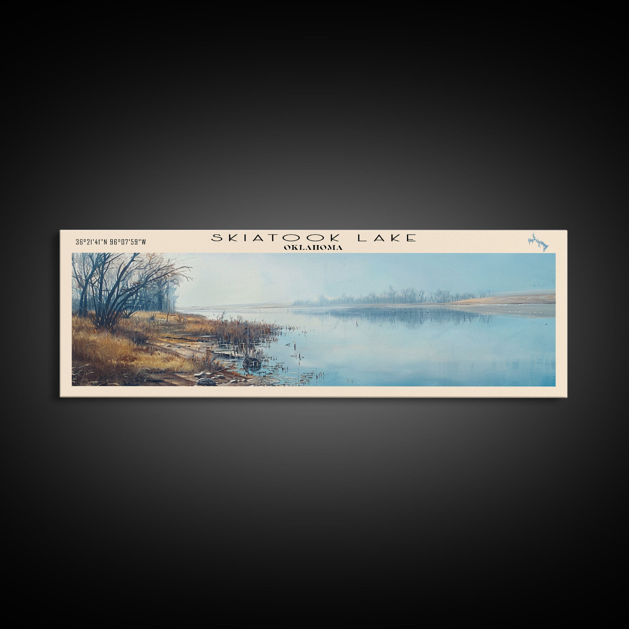 Skiatook Lake Oklahoma Panoramic Framed Canvas Print, Lake House Decor, Wall Art, Travel Poster, Beautiful Lake Scene, Bedroom Decor