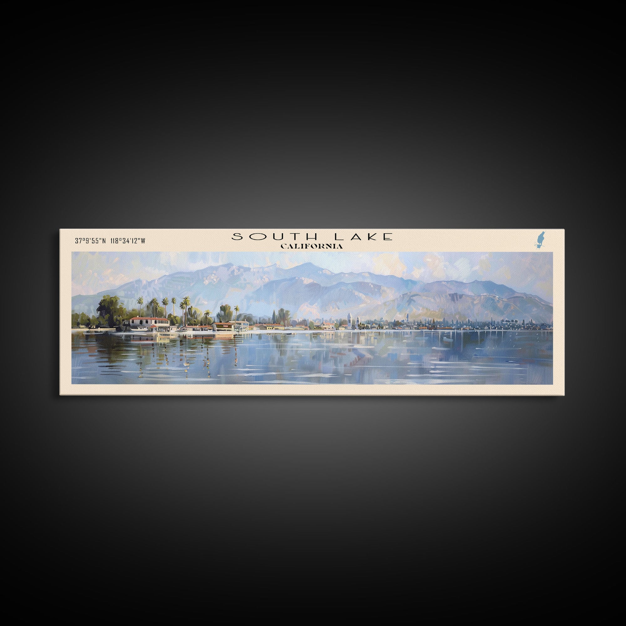 South Lake California Panoramic Framed Canvas Print, Lake House Decor, Wall Art, Travel Poster, Serene Landscape, Modern Art