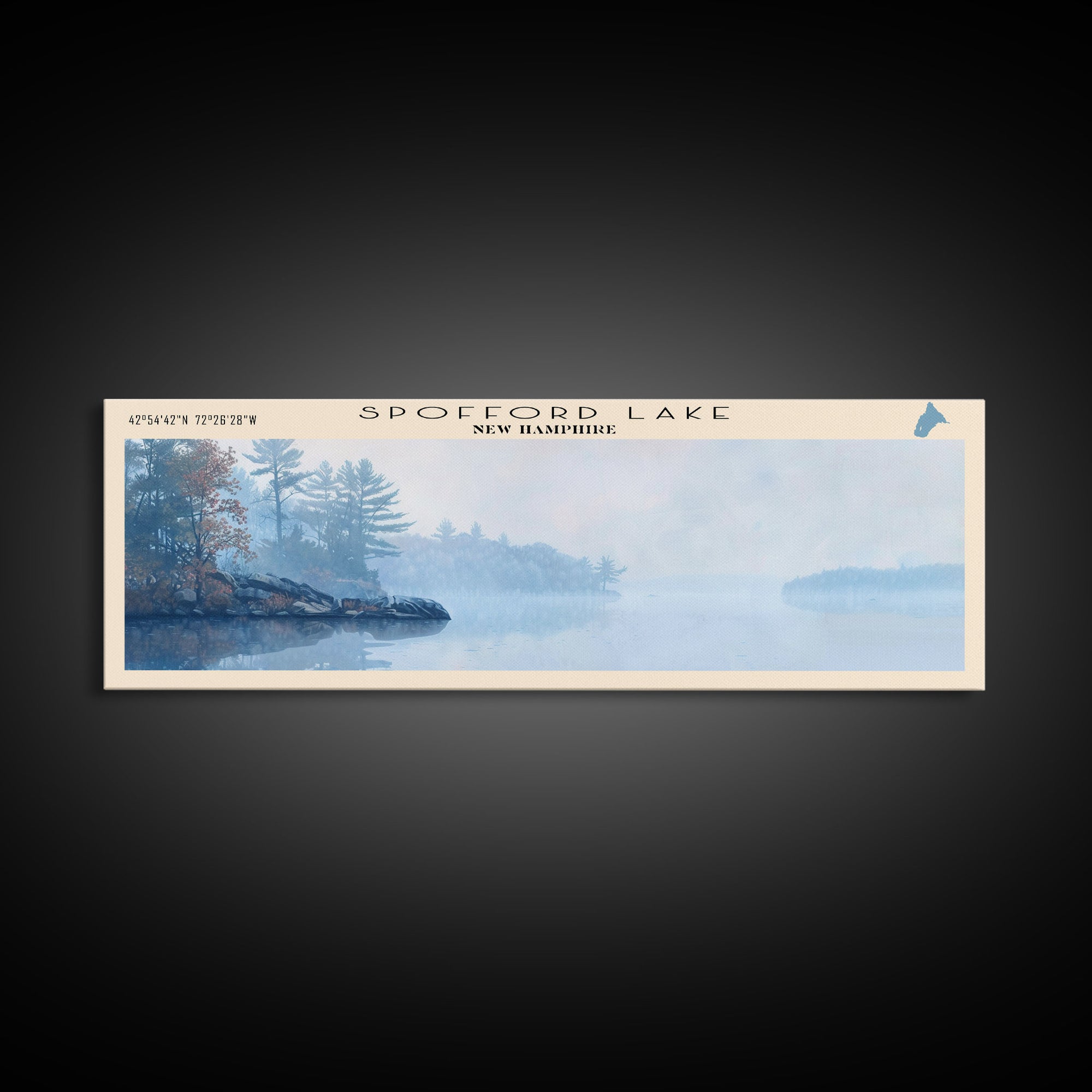 Spofford Lake New Hampshire Panoramic Framed Canvas Print, Lake House Decor, Wall Art, Travel Poster, Beautiful Lake Scene, Bedroom Decor