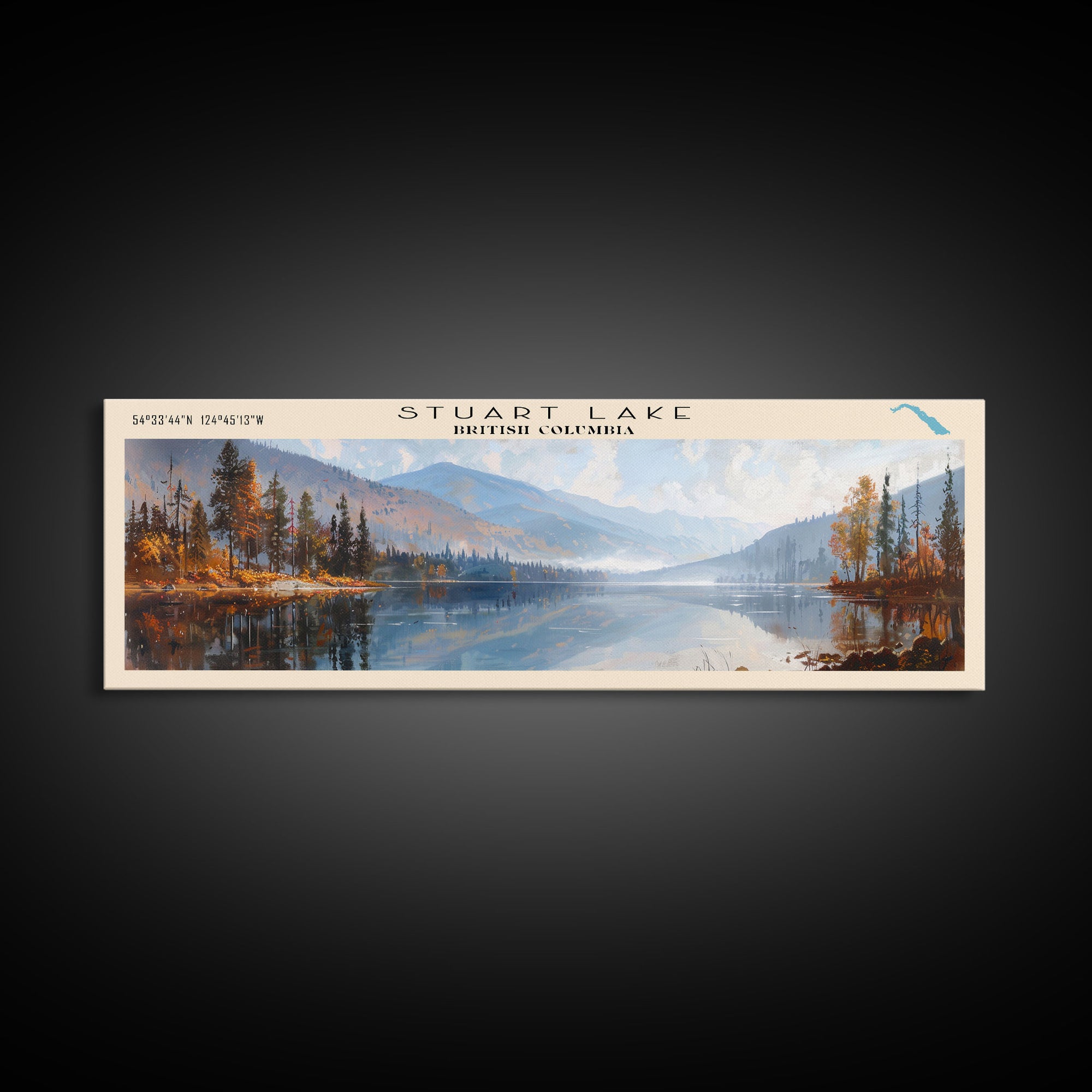 Stuart Lake Panoramic Wall Art, Framed Canvas Print, Lake House Decor, Travel Poster, Scenic Landscape Painting, Living Room Decor