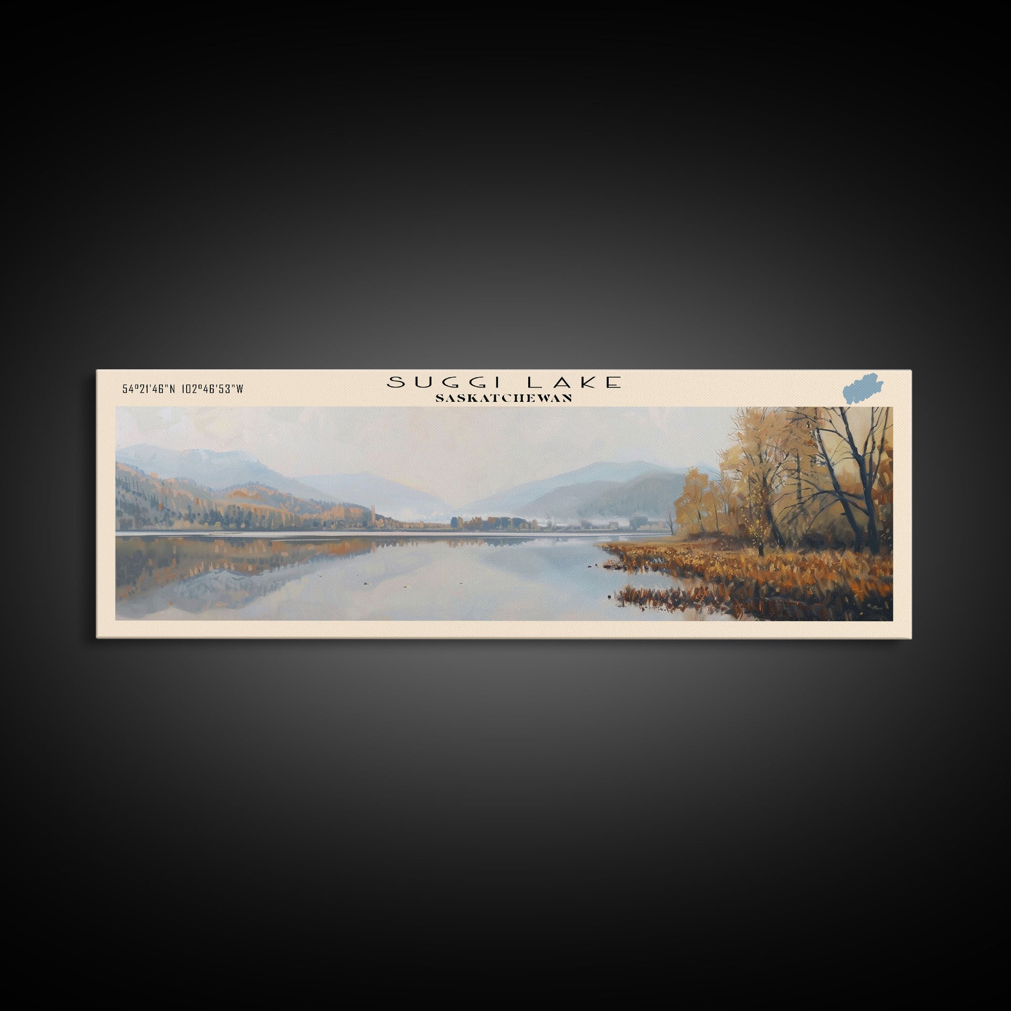 Suggi Lake Panoramic Wall Art, Framed Canvas Print, Lake House Decor, Travel Poster, Tranquil Lake Painting, Modern Art, Living Room Decor