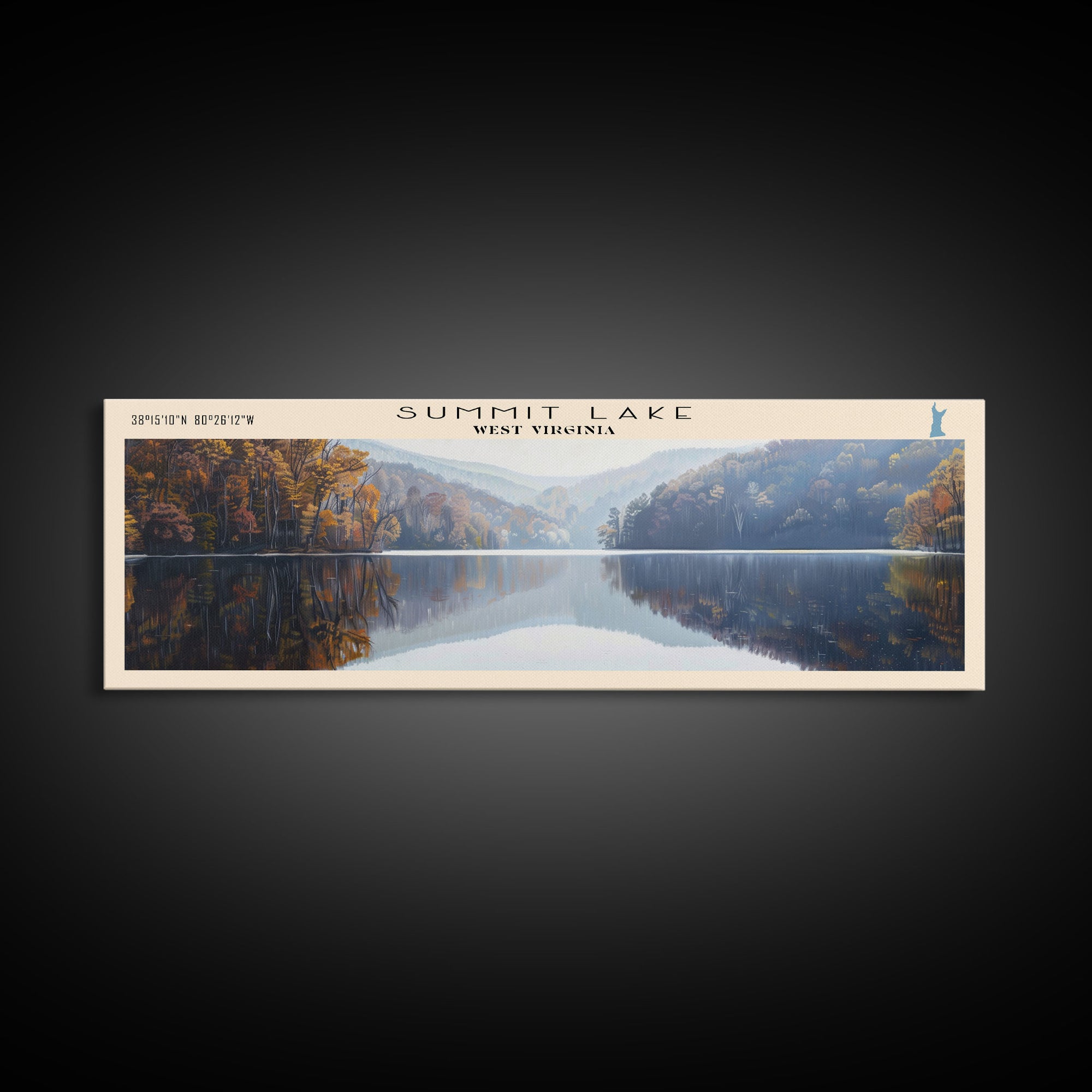 Summit Lake West Virginia Panoramic Wall Art, Framed Canvas Print, Lake House Decor, Travel Poster, Tranquil Landscape, Bedroom Decor