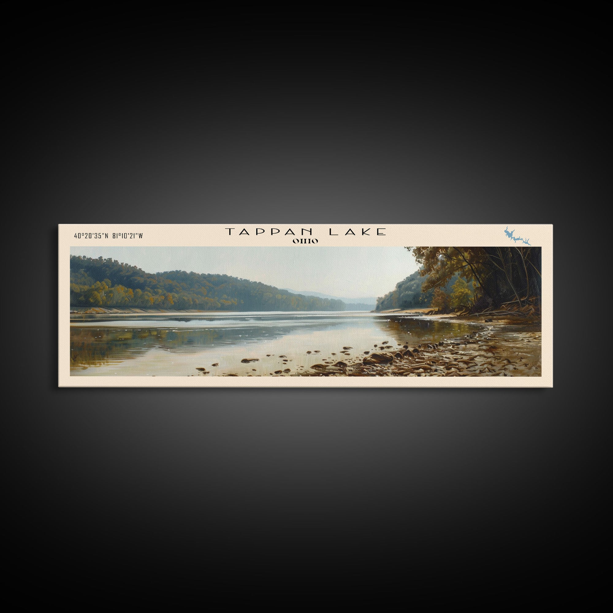 Tappan Lake Ohio Panoramic Wall Art, Framed Canvas Print, Lake House Decor, Travel Poster, Scenic Lake Scene, Living Room Decor