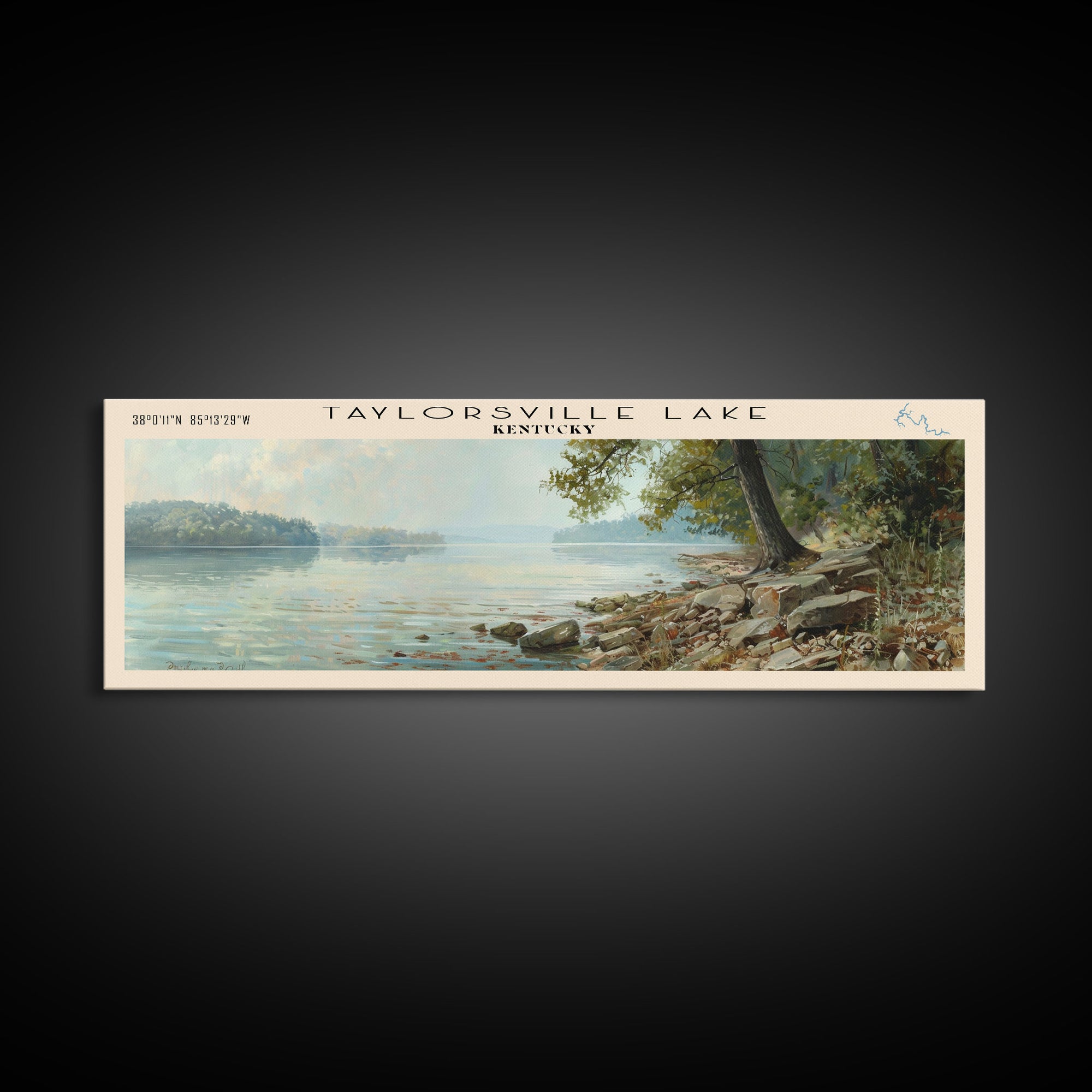 Taylorsville Lake Kentucky Panoramic Wall Art, Framed Canvas Print, Lake House Decor, Travel Poster, Scenic Lake Scene, Bedroom Decor, Wall Art