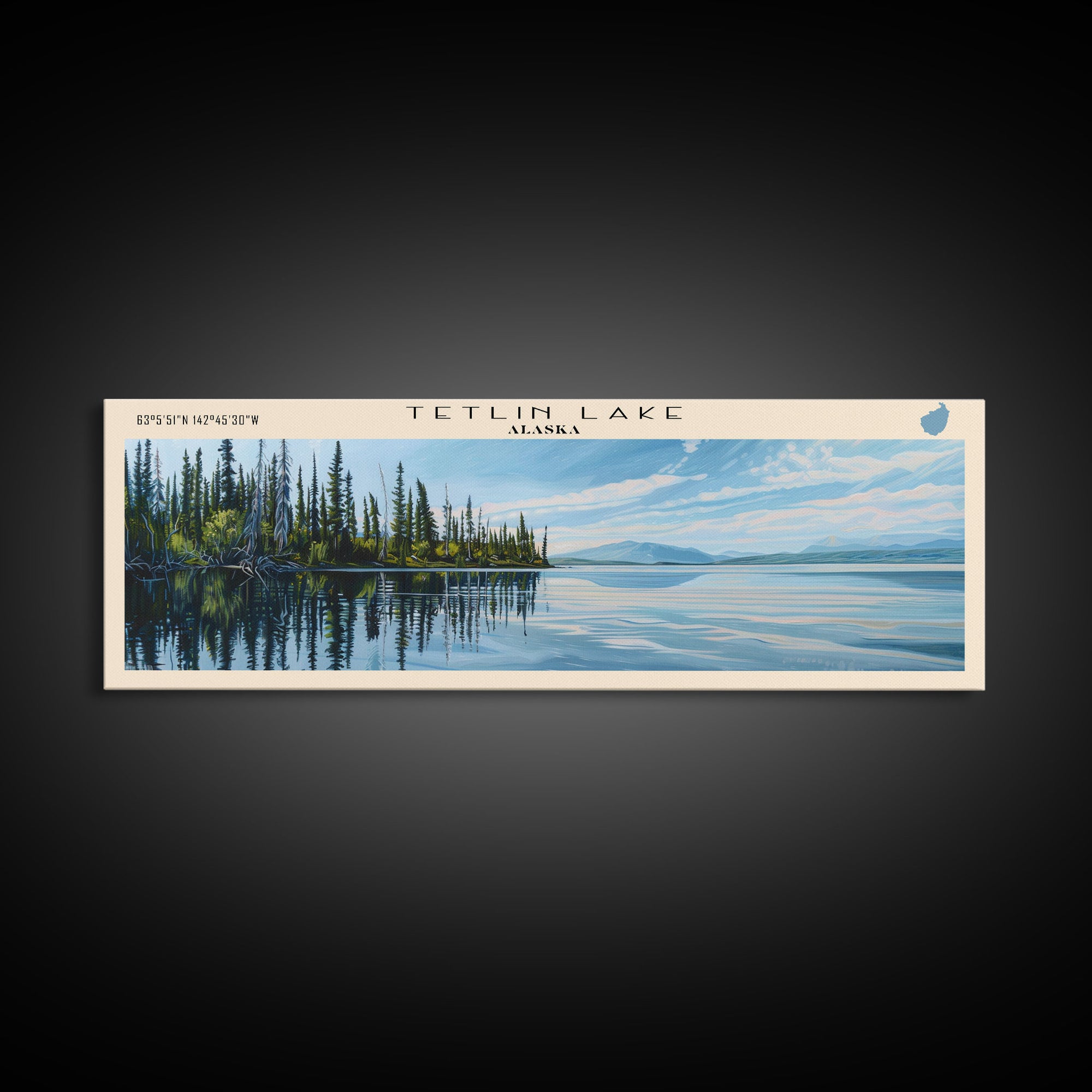 Tetlin Lake Alaska Panoramic Wall Art, Framed Canvas Print, Lake House Decor, Travel Poster, Serene Landscape, Living Room Decor, Nature Art