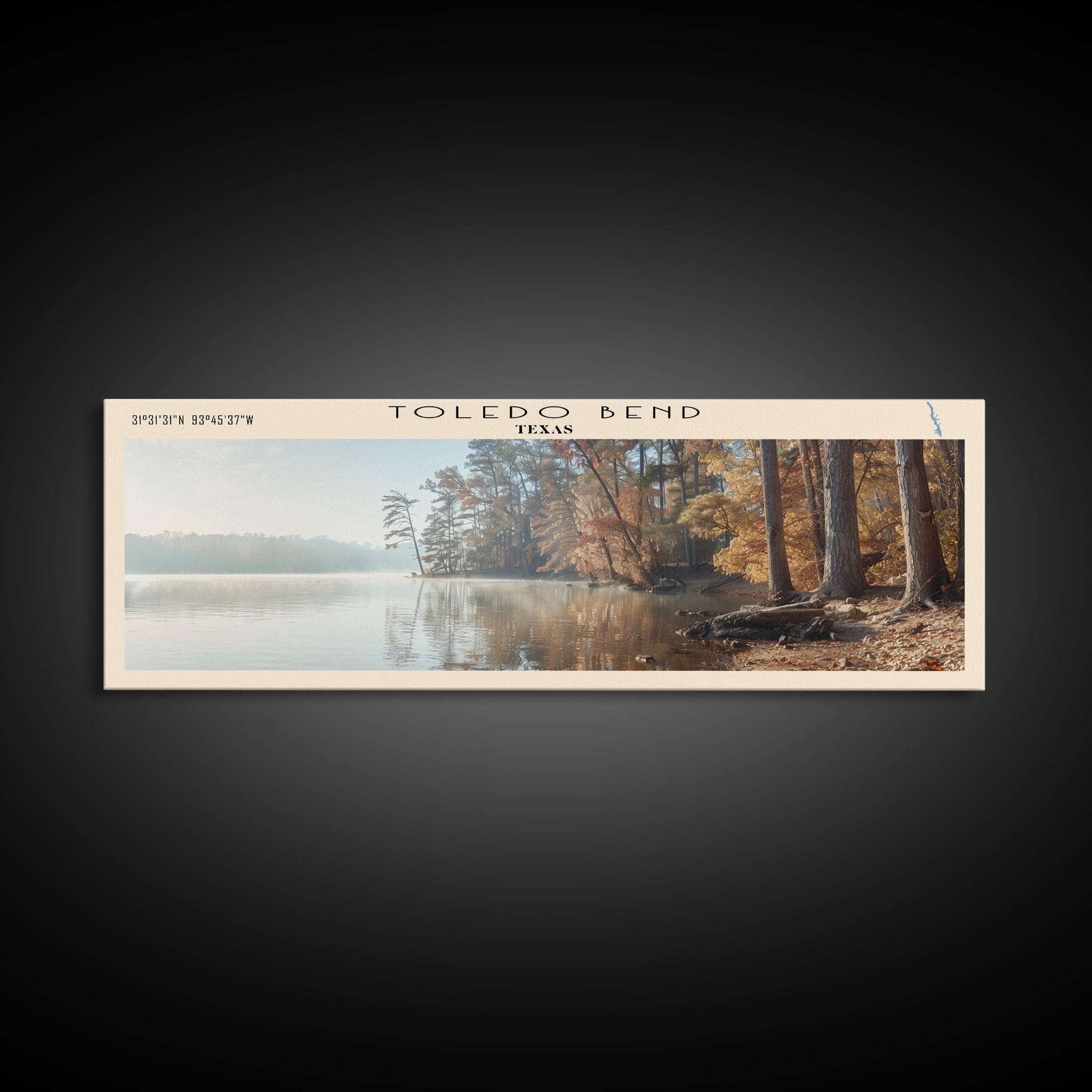 Toledo Bend Panoramic Wall Art, Framed Canvas Print, Lake House Decor, Travel Poster, Serene Landscape, Living Room Art