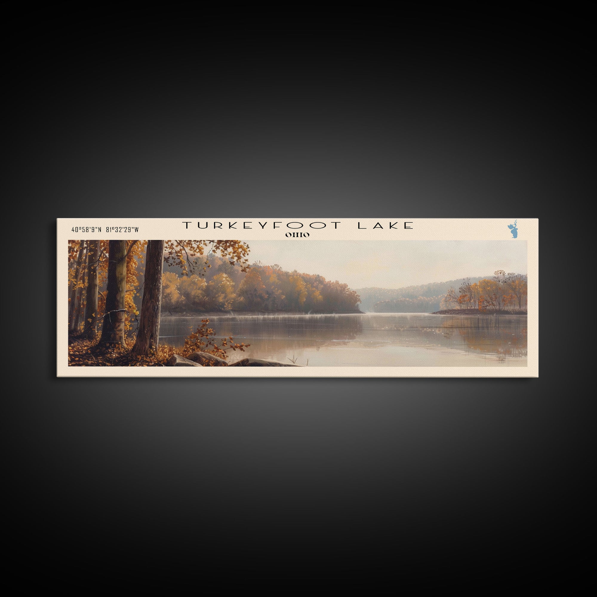 Turkeyfoot Lake Ohio Panoramic Wall Art, Framed Canvas Print, Lake House Decor, Travel Poster, Scenic Lake Scene, Bedroom Decor