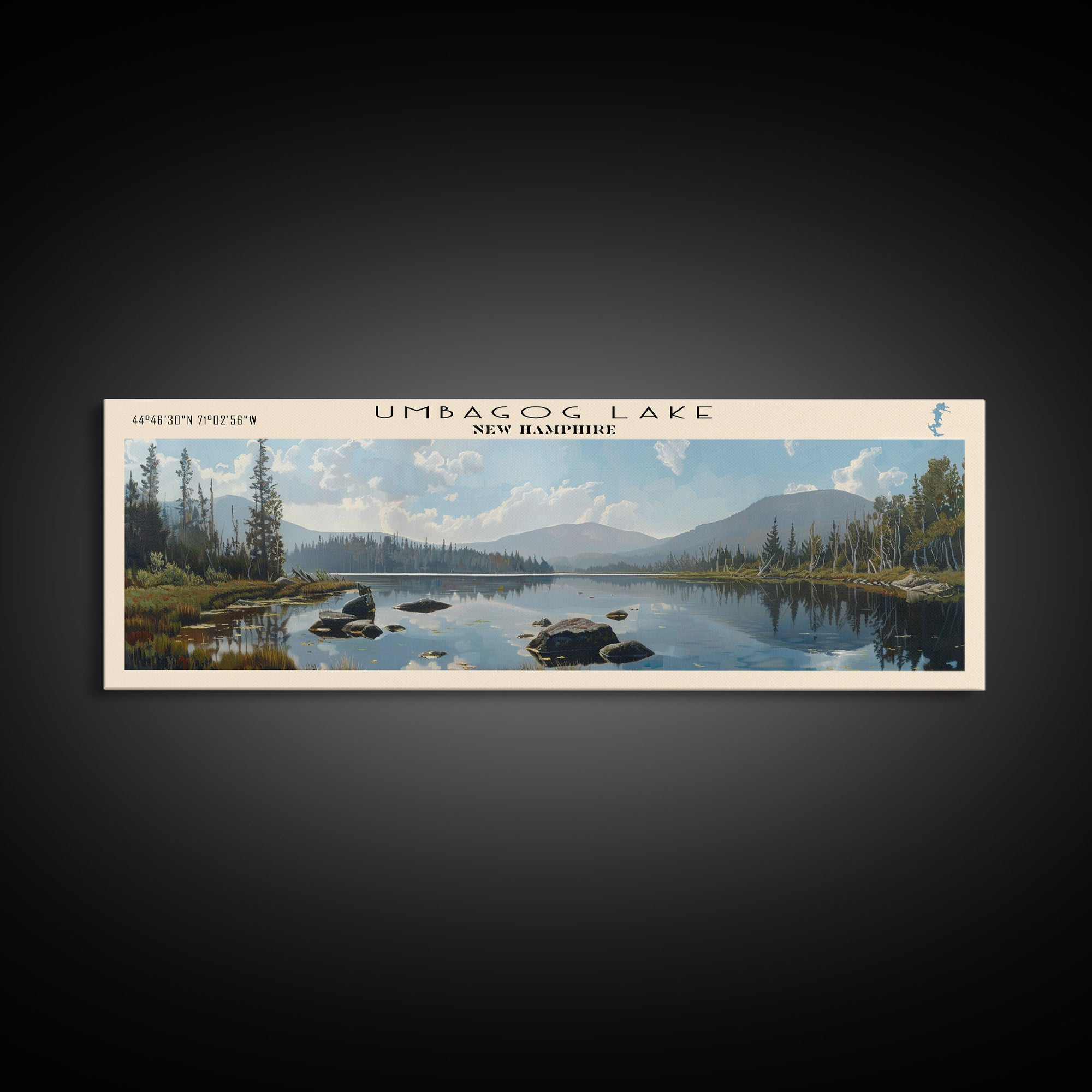 Umbagog Lake New Hampshire Panoramic Wall Art, Framed Canvas Print, Lake House Decor, Travel Poster, Serene Landscape, Living Room Art