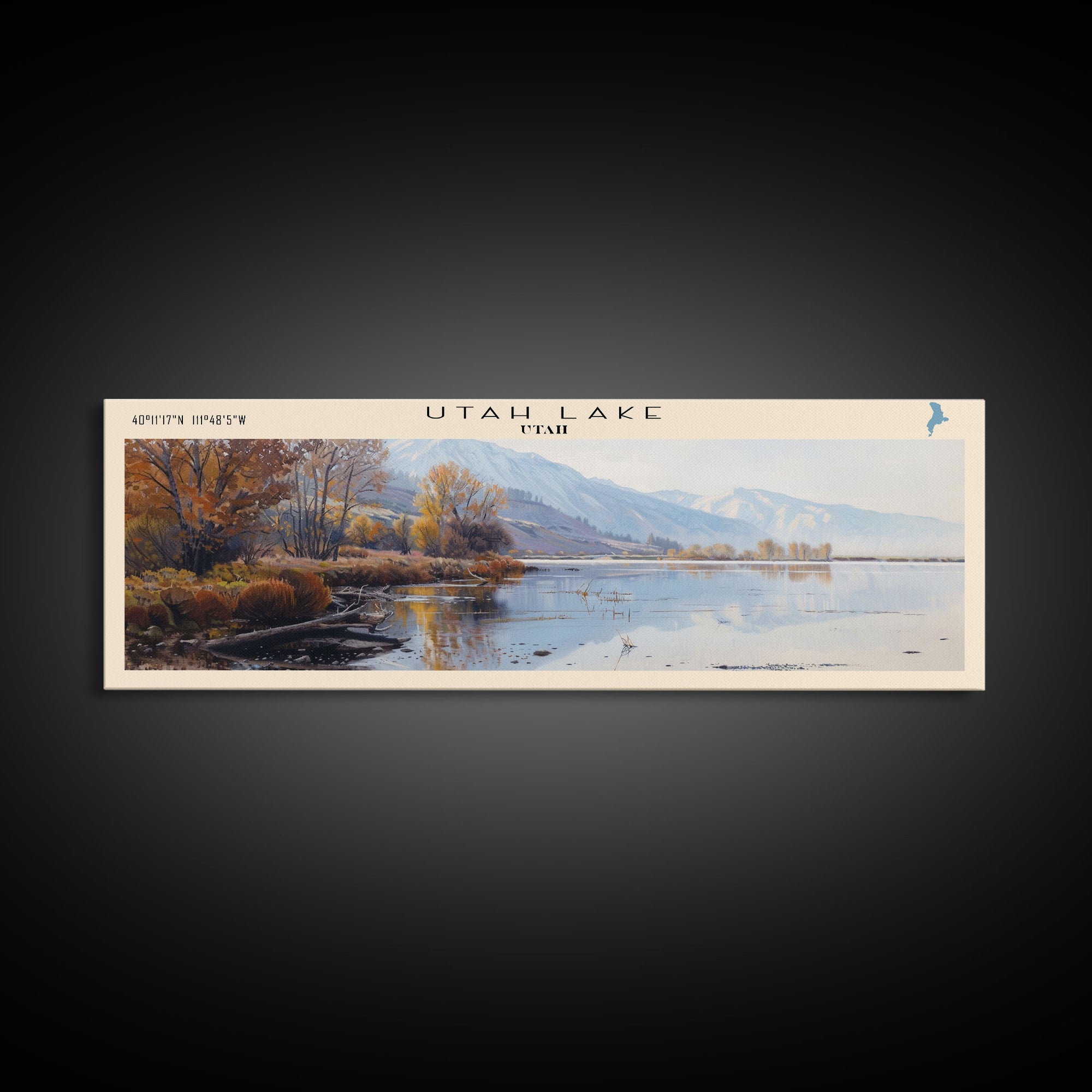 Utah Lake Panoramic Wall Art, Framed Canvas Print, Lake House Decor, Travel Poster, Serene Landscape, Living Room Decor