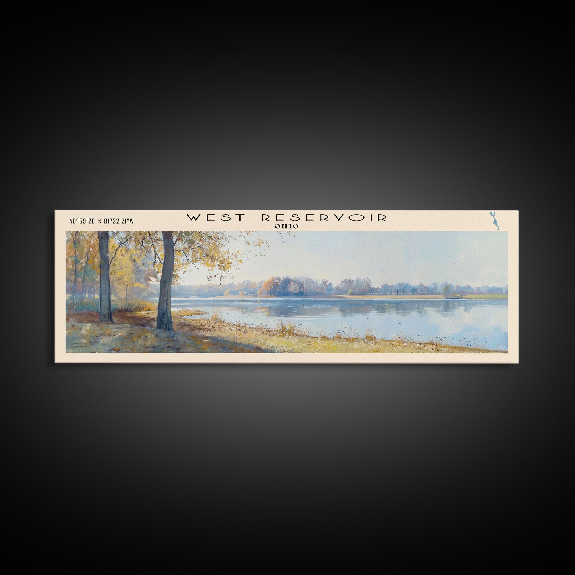 West Reservoir Ohio Panoramic Wall Art, Framed Canvas Print, Lake House Decor, Travel Poster, Scenic Lake Scene, Bedroom Decor