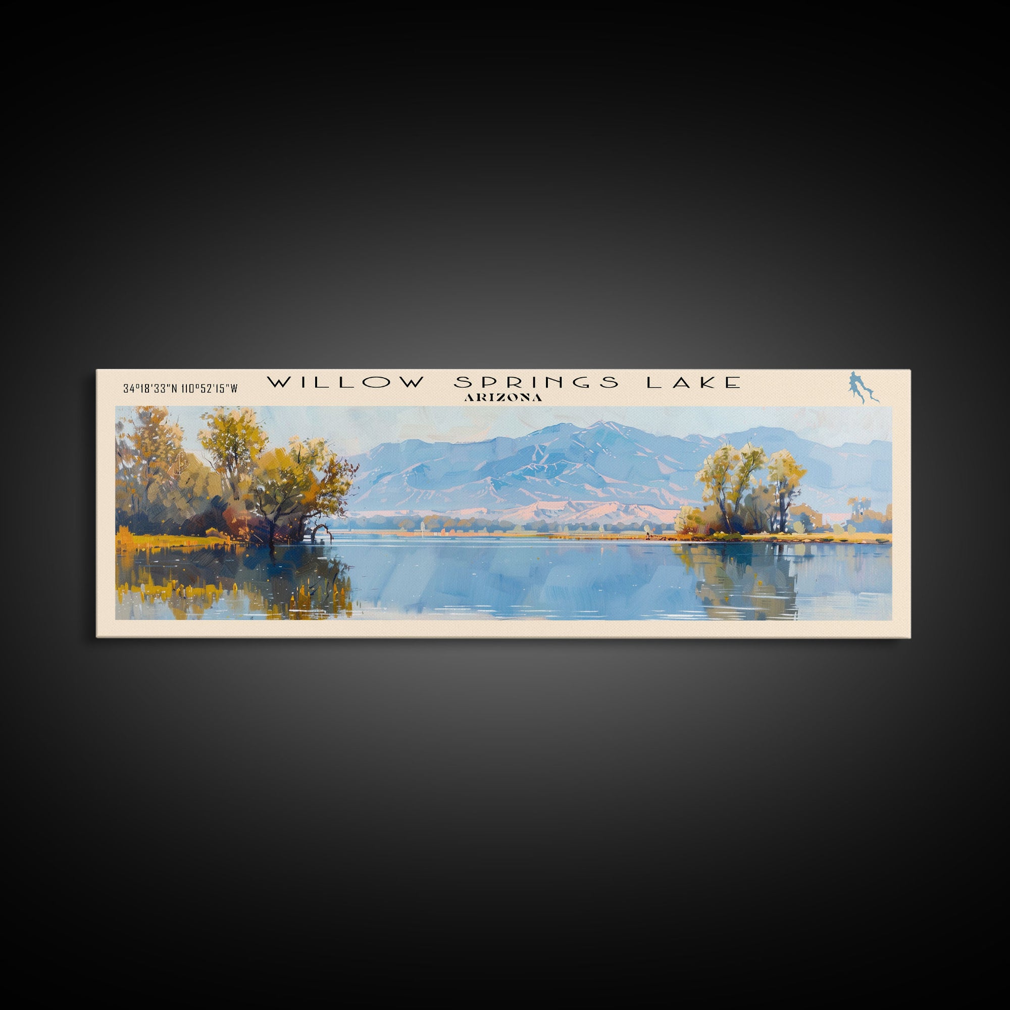 Willow Springs Lake Arizona Panoramic Wall Art, Framed Canvas Print, Lake House Decor, Travel Poster, Beautiful Lake Scene, Living Room Art