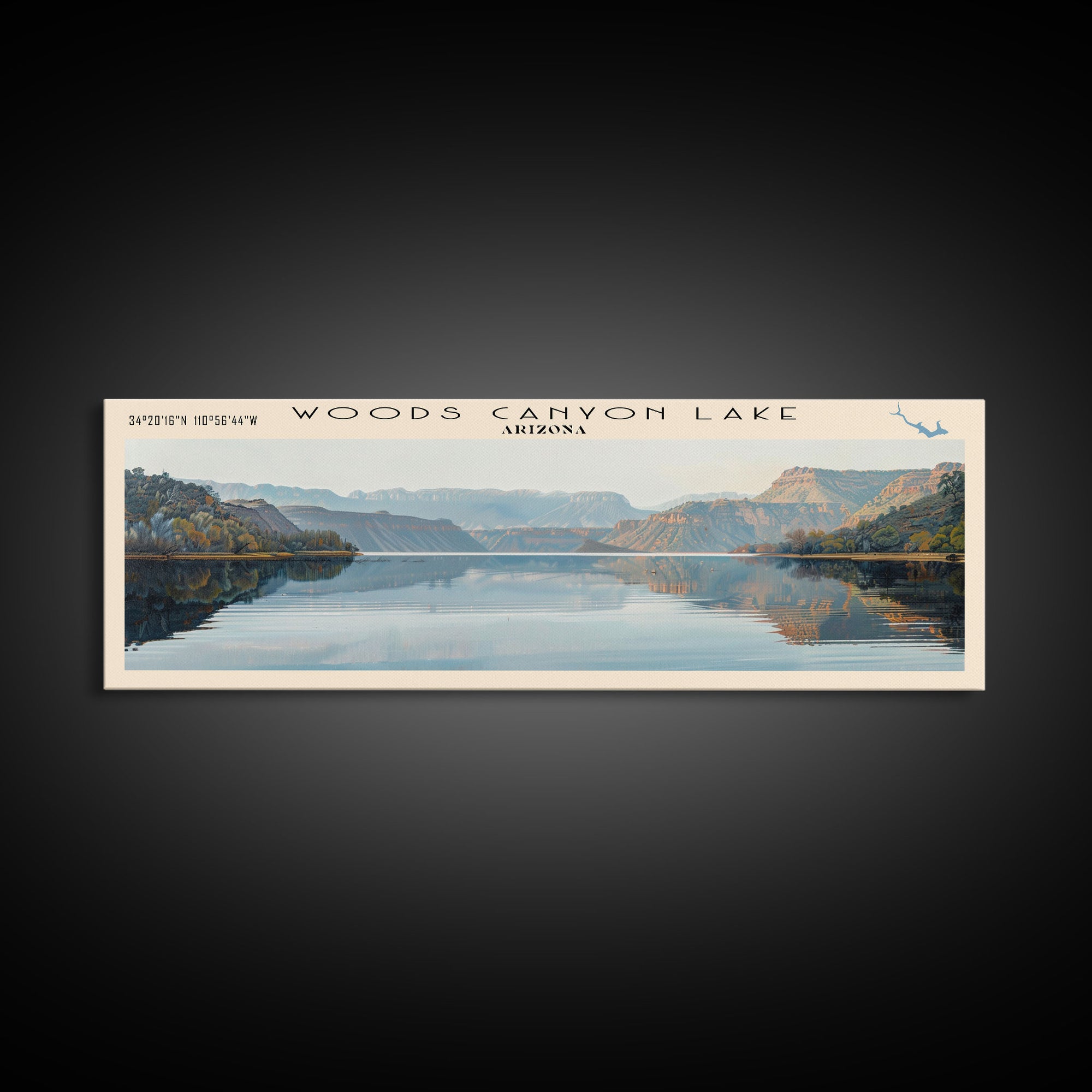 Woods Canyon Lake Arizona Panoramic Wall Art, Framed Canvas Print, Lake House Decor, Travel Poster, Serene Landscape, Home Art