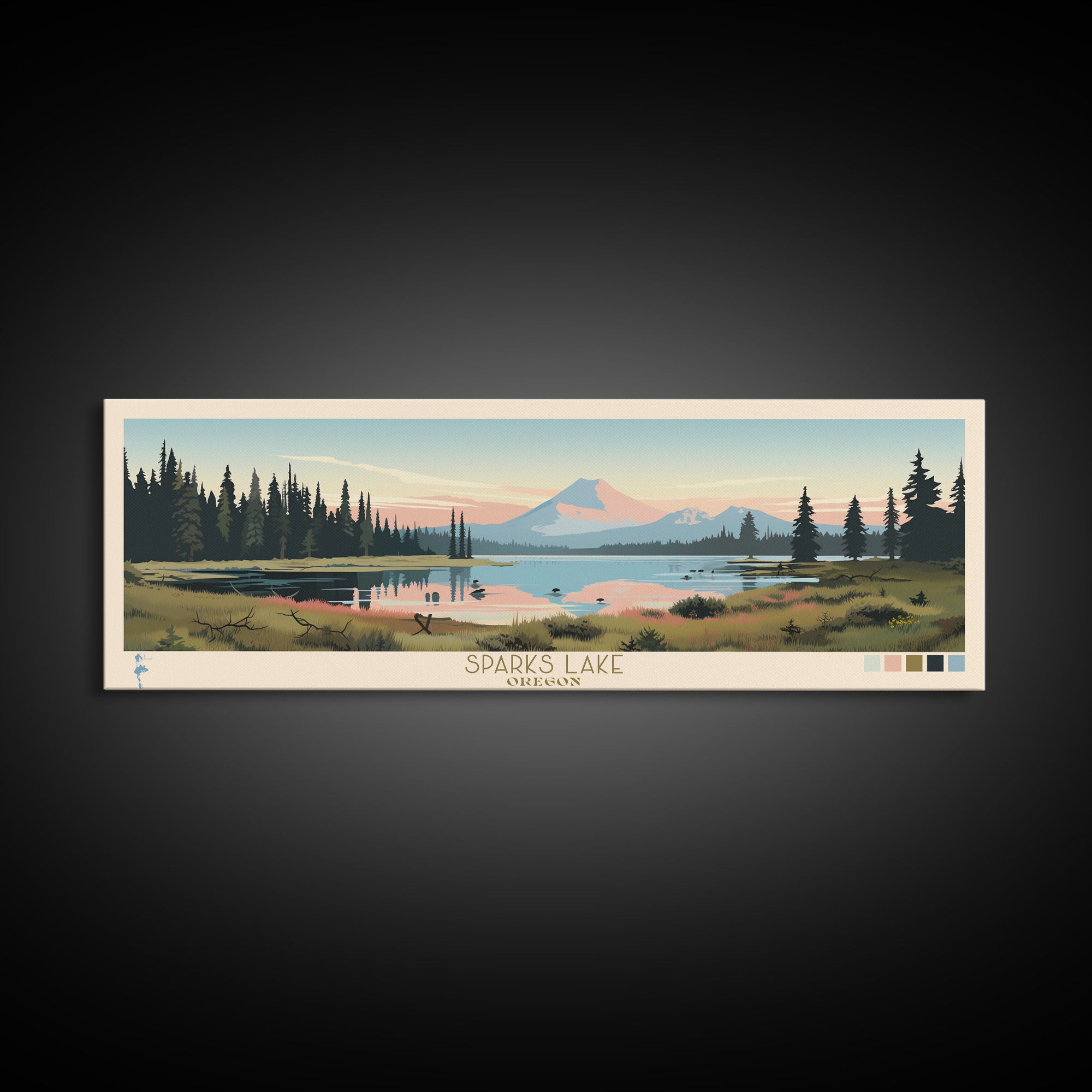 Sparks Lake, Oregon Framed Canvas Print, Lake House Decor, Midcentury Modern Art, Pop Art, Travel Poster, Bedroom Wall Art