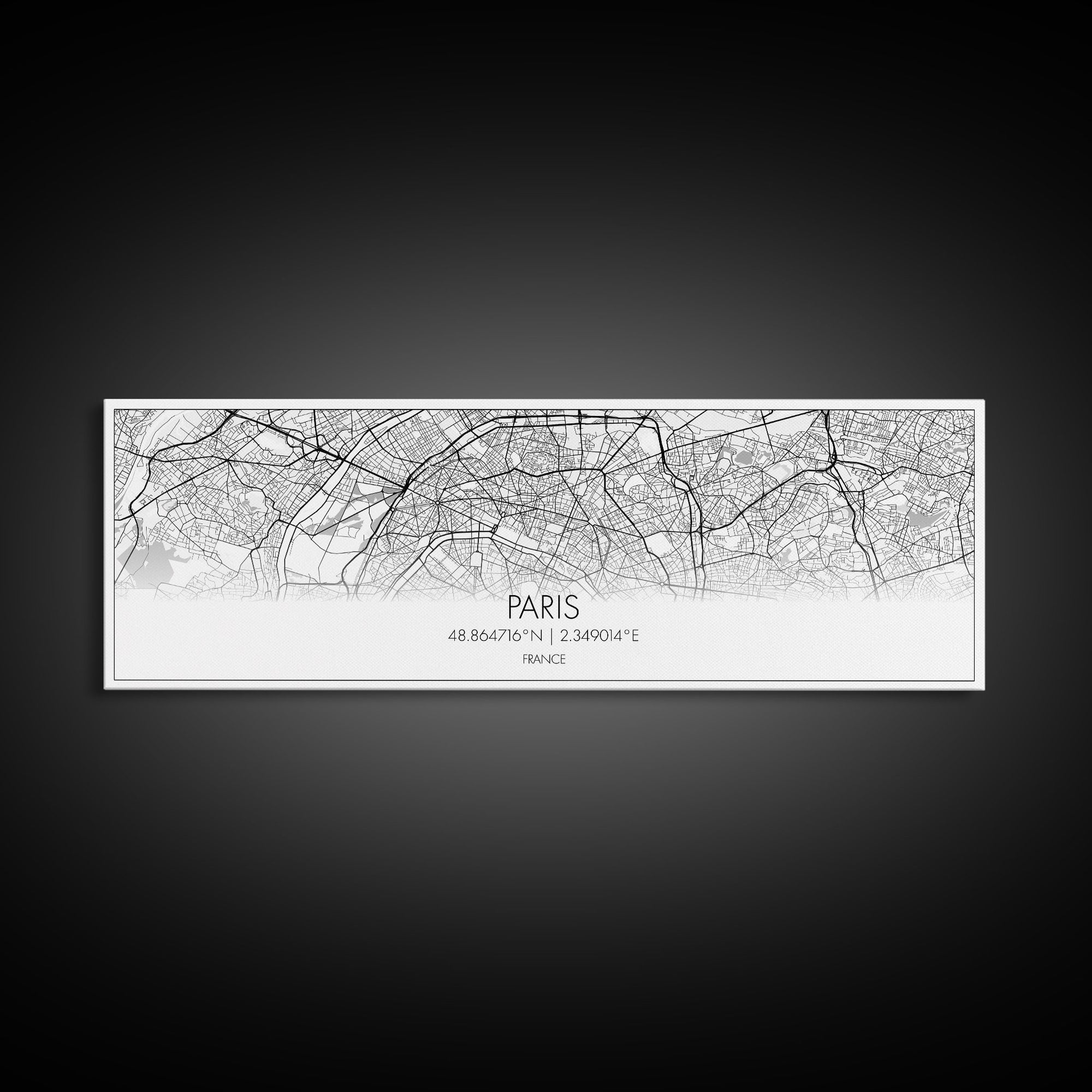 Panoramic Paris City Map, France Art, Map Print, Minimalist Wall Art, Canvas Art, Housewarming Gift, Street Map Art, Closing Gift