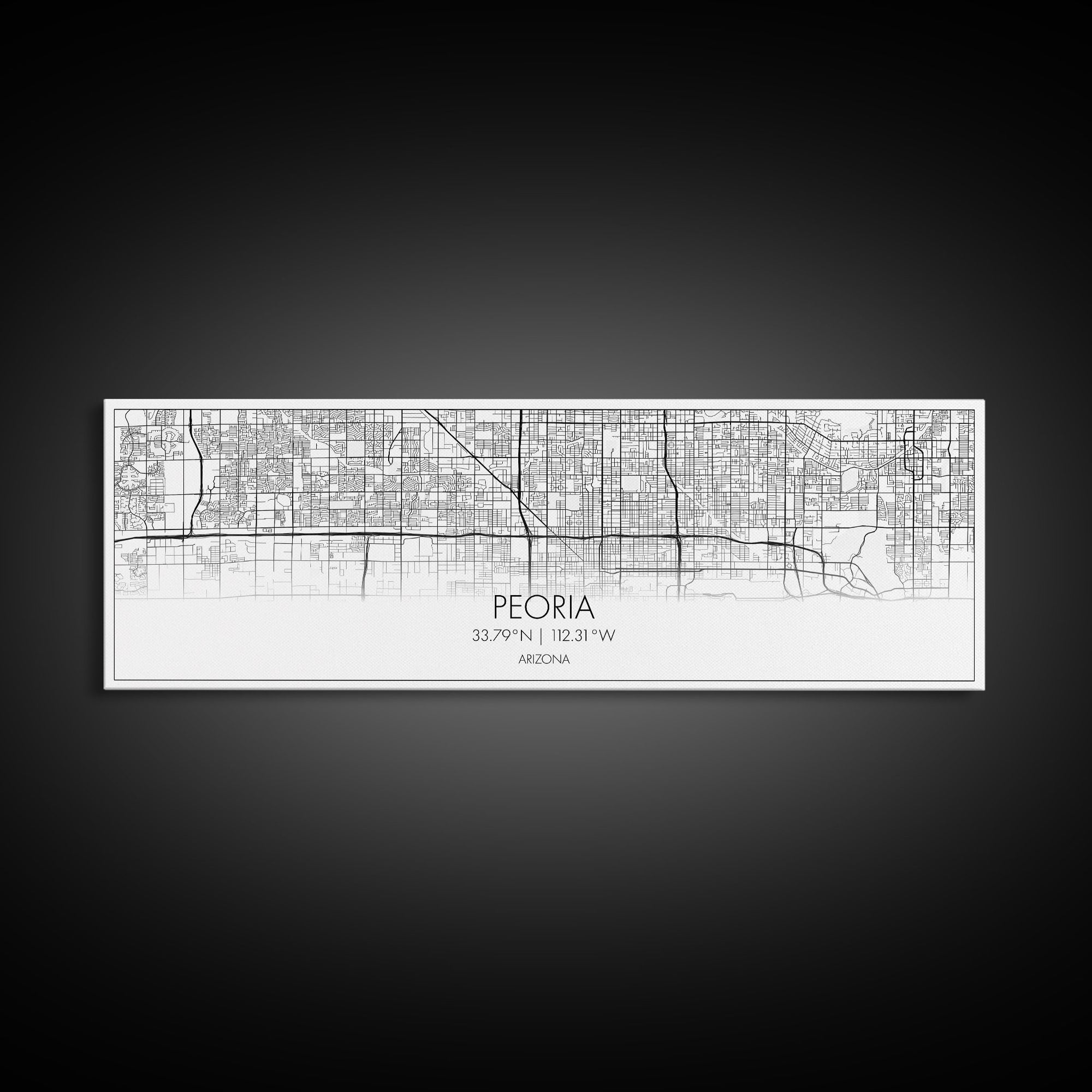 Panoramic Peoria City Map, Arizona Art, Map Print, Minimalist Wall Art, Canvas Art, Housewarming Gift, Street Map Art, Closing Gift