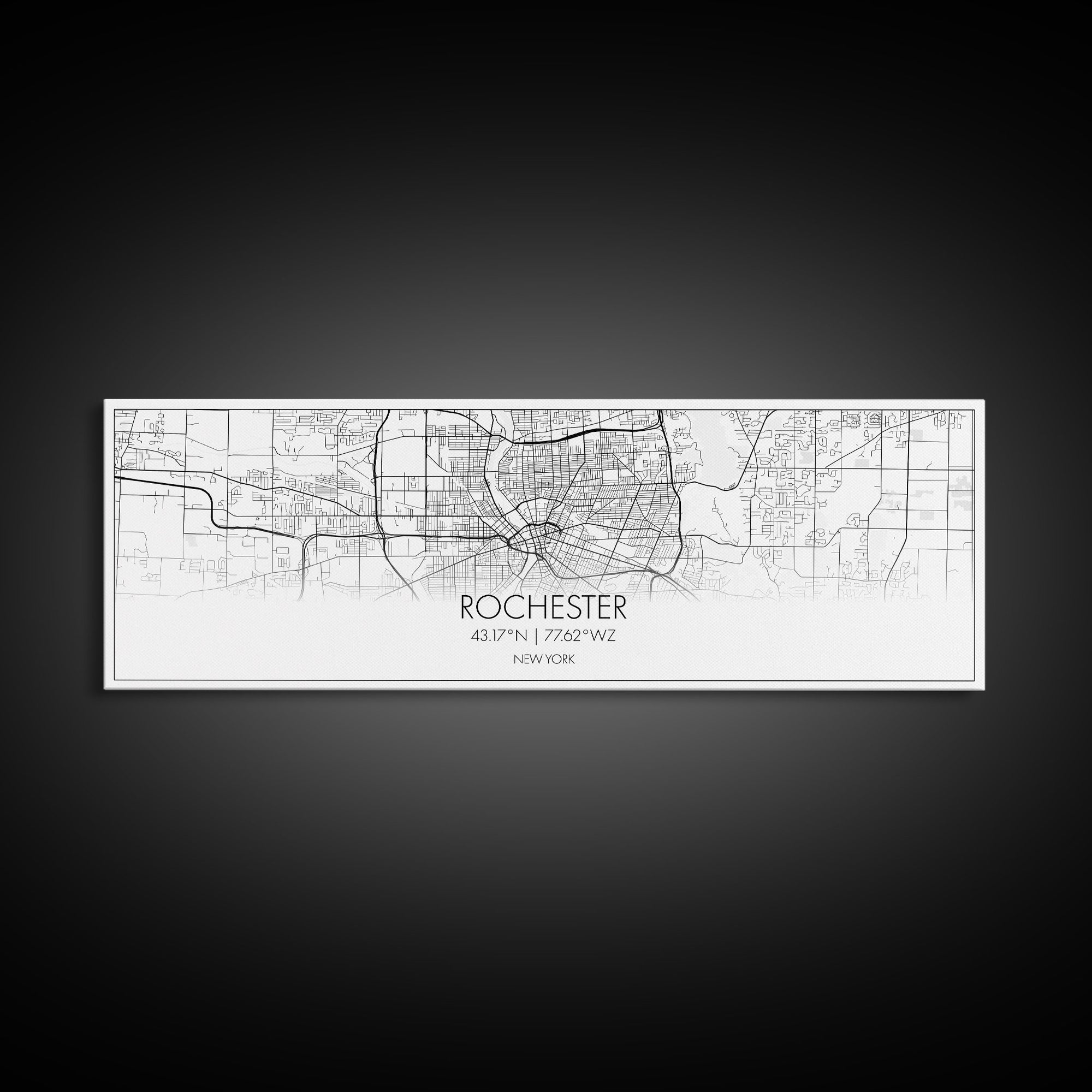 Panoramic Rochester City Map, New York Art, Map Print, Minimalist Wall Art, Canvas Art, Housewarming Gift, Street Map Art, Closing Gift