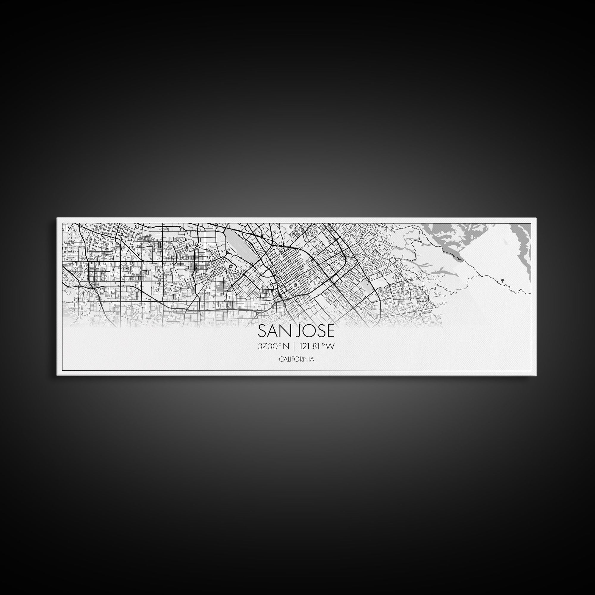 Panoramic San Jose City Map, California Art, Map Print, Minimalist Wall Art, Canvas Art, Housewarming Gift, Street Map Art, Closing Gift