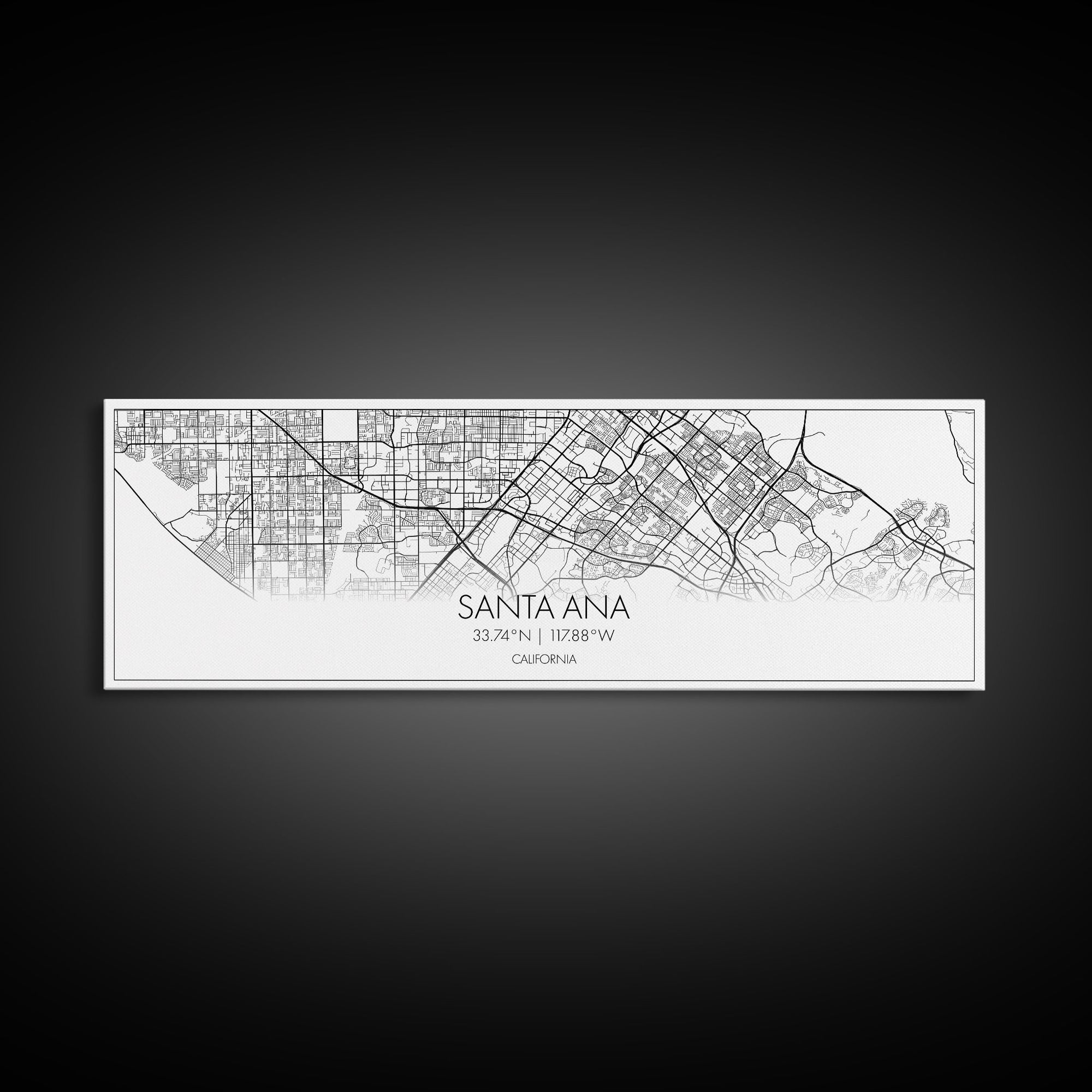 Panoramic Santa Ana City Map, California Art, Map Print, Minimalist Wall Art, Canvas Art, Housewarming Gift, Street Map Art, Closing Gift