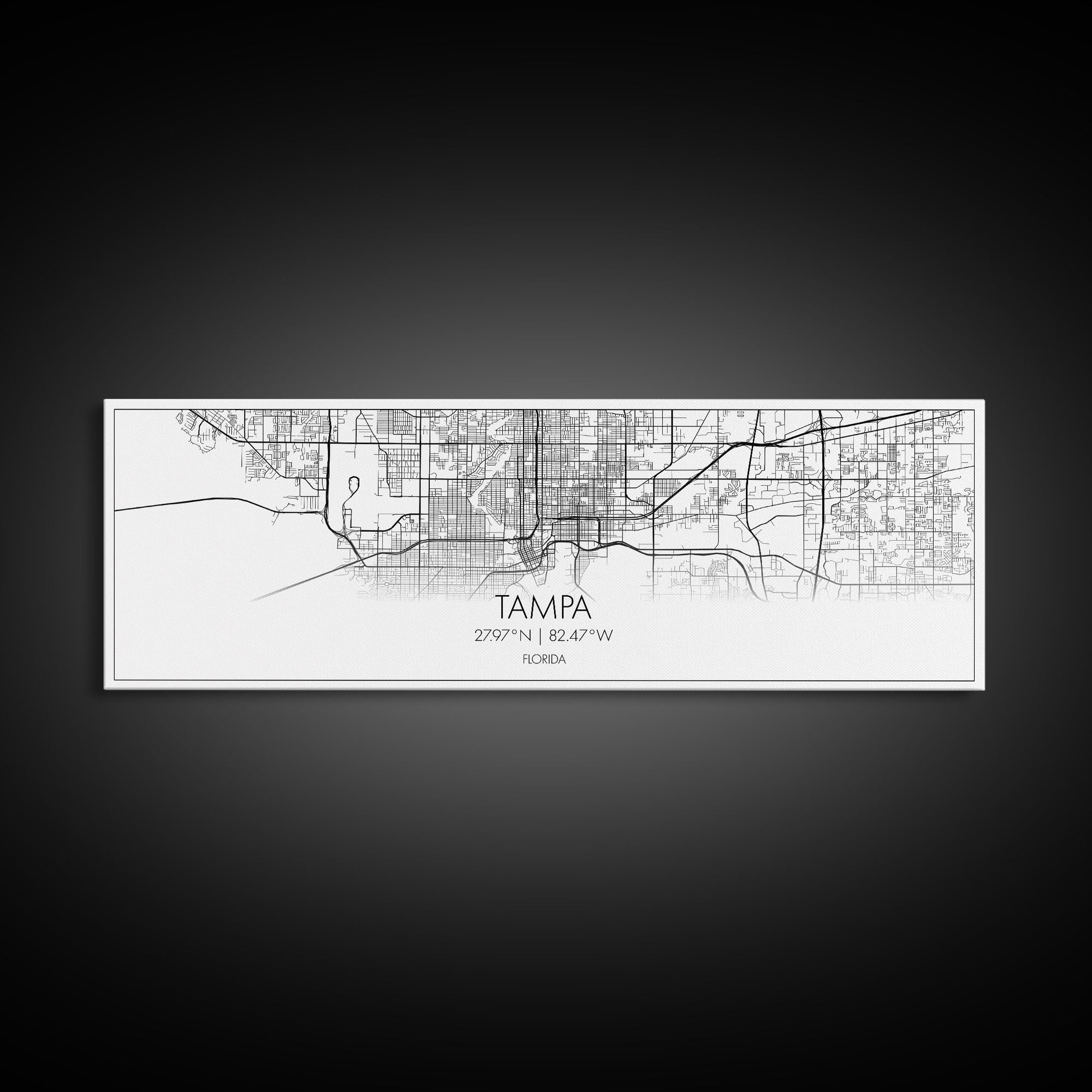 Panoramic Tampa City Map, Florida Art, Map Print, Minimalist Wall Art, Canvas Art, Housewarming Gift, Street Map Art, Closing Gift