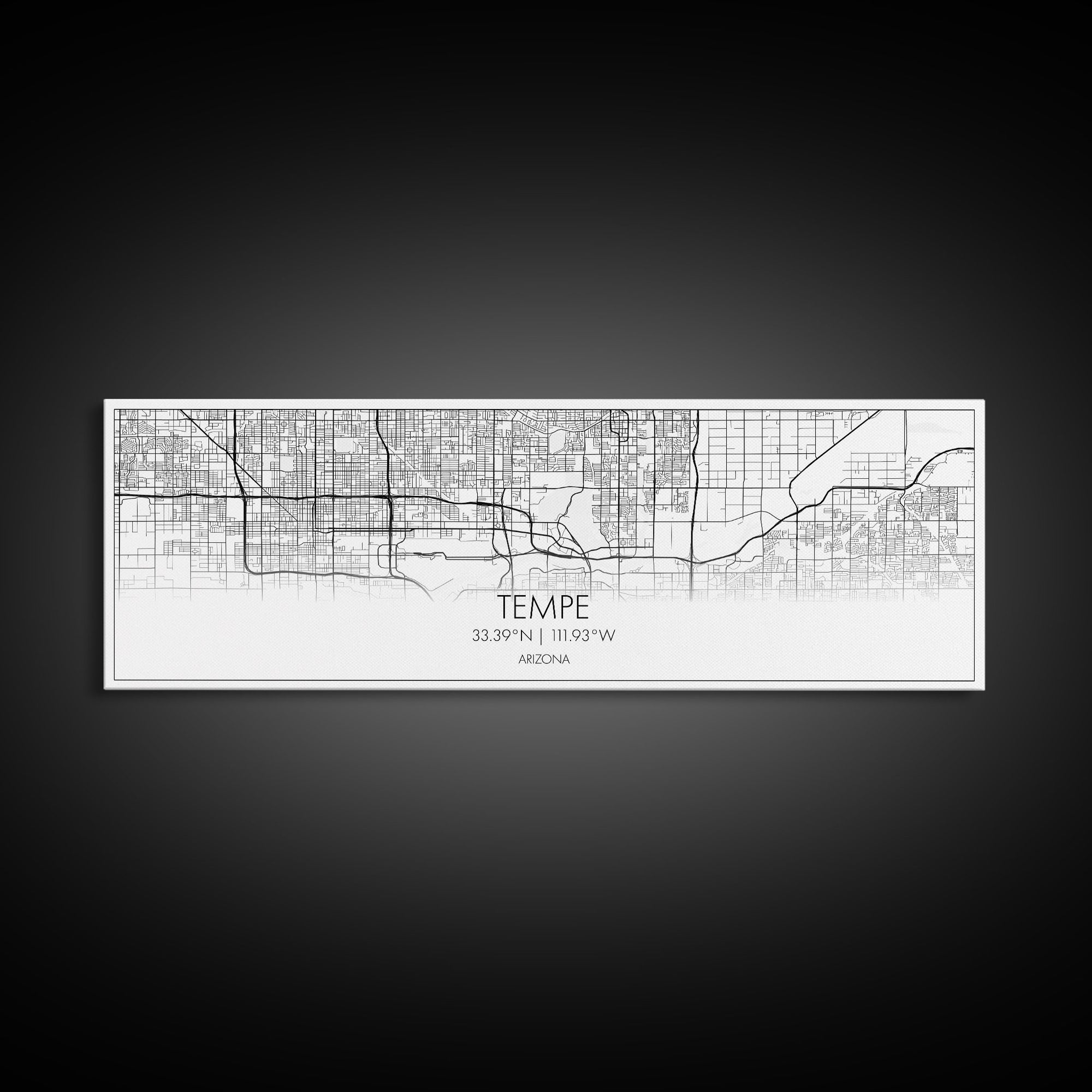 Panoramic Tempe City Map, Arizona Art, Map Print, Minimalist Wall Art, Canvas Art, Housewarming Gift, Street Map Art, Closing Gift