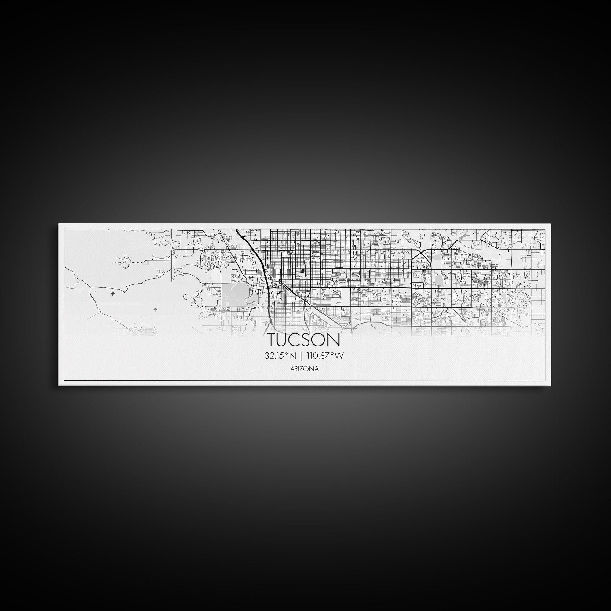 Panoramic Tucson City Map, Arizona Art, Map Print, Minimalist Wall Art, Canvas Art, Housewarming Gift, Street Map Art, Closing Gift