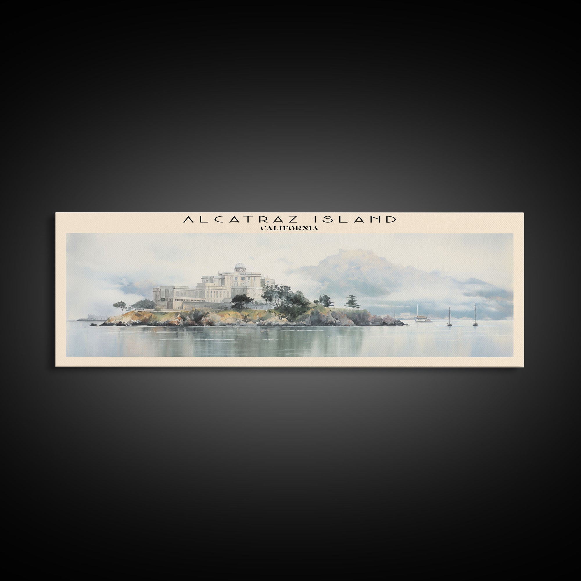 Alcatraz Island Retro Style Travel Poster - Framed Canvas Print - California Travel Decor | Vintage Style Home Decor - Travel Print - Wall Art