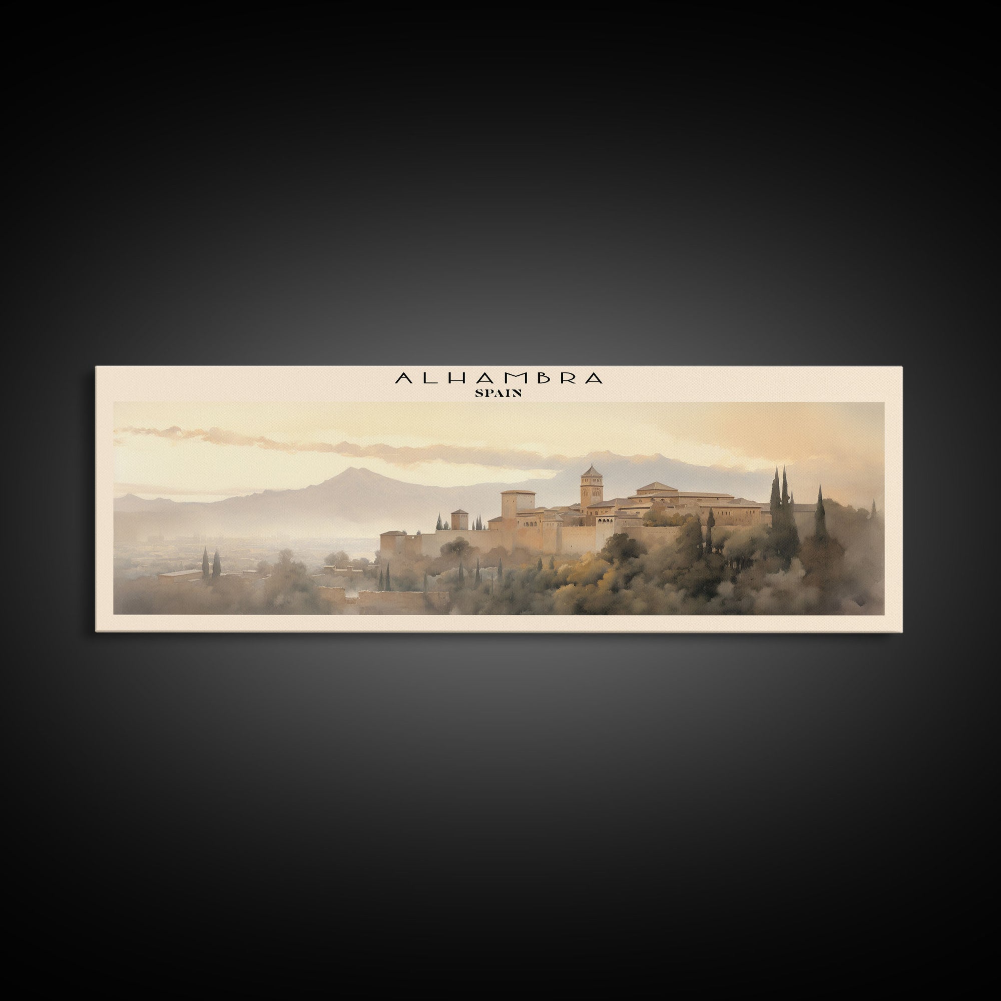 Alhambra Travel Art Framed Canvas Print, Spain Wall Decor, Home Decor, Travel Poster, Vintage Wall Art, Watercolor Painting