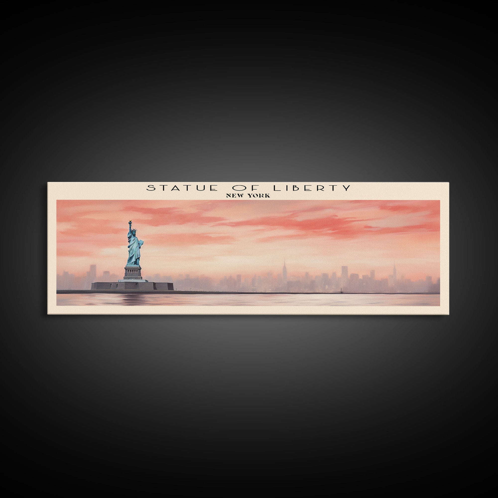 Statue of Liberty Travel Art Framed Canvas Print, COUNTRY Wall Decor, Home Decor, Travel Poster, Vintage Wall Art, Watercolor Painting