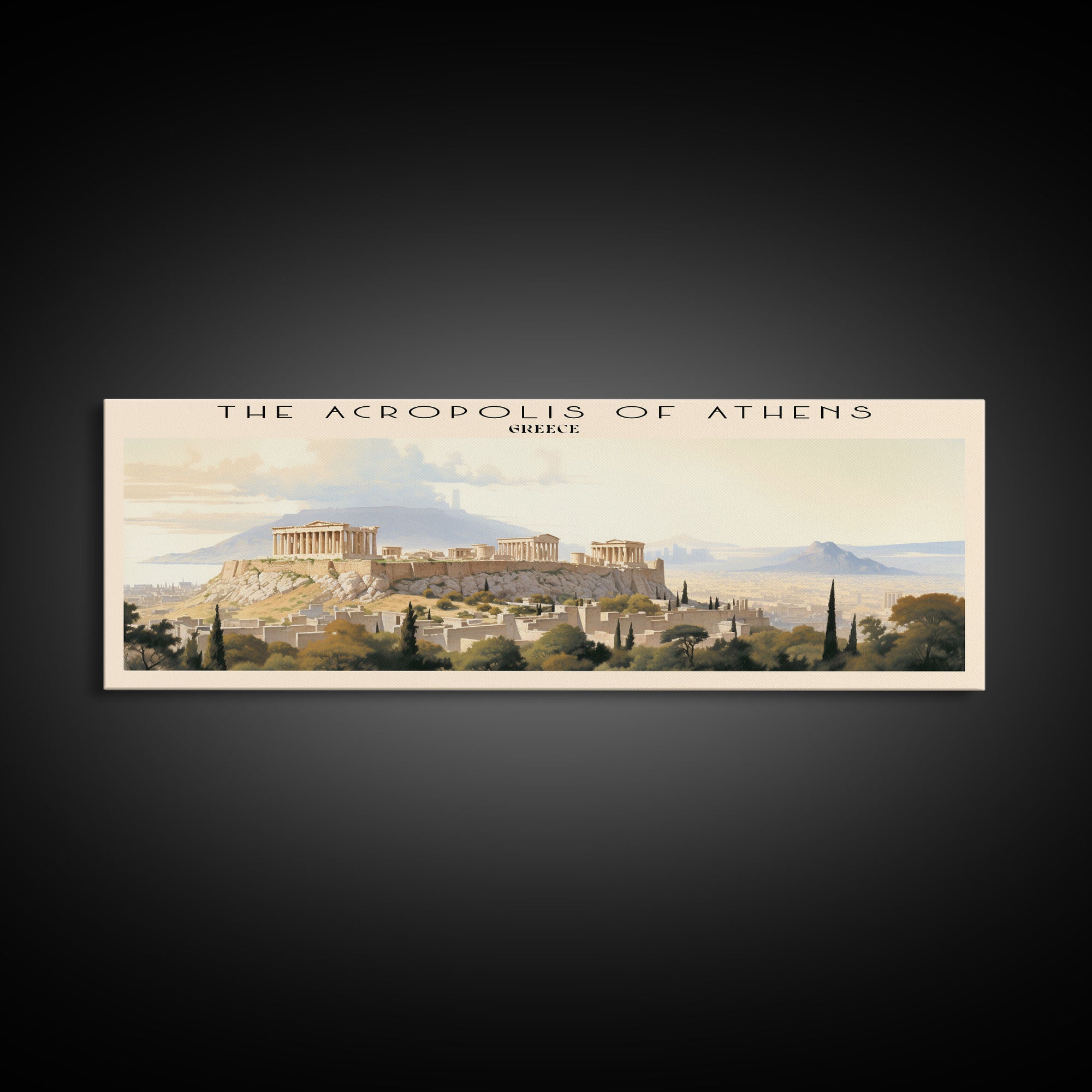 The Acropolis of Athens Retro Style Travel Poster - Framed Canvas Print - COUNTRY Travel Decor | Vintage Style Home Decor - Travel Print - Wall Art