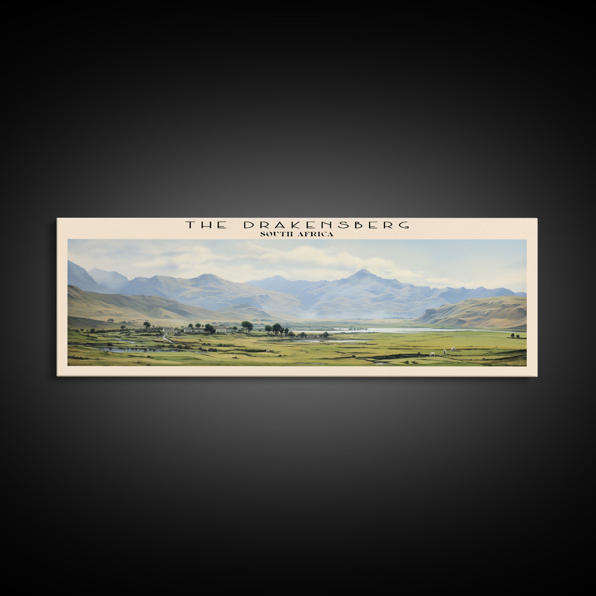 The Drakensberg Retro Style Travel Poster - Framed Canvas Print - COUNTRY Travel Decor | Vintage Style Home Decor - Travel Print - Wall Art