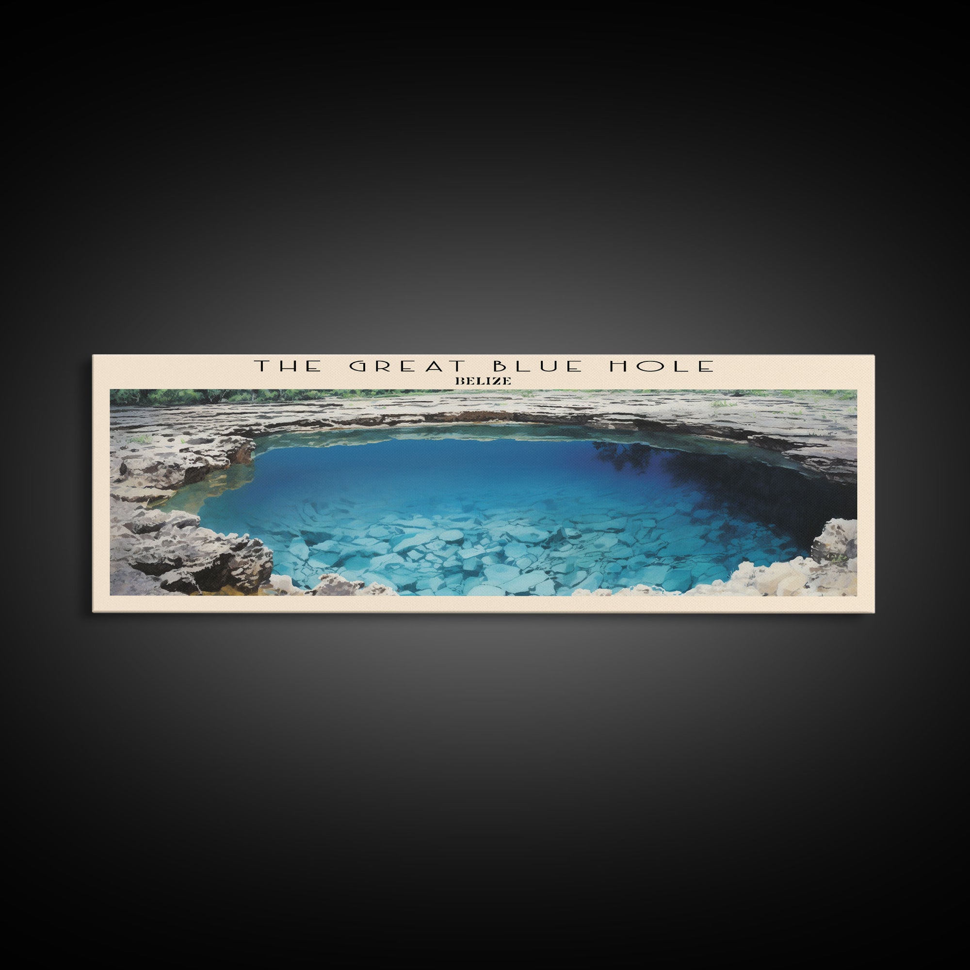 The Great Blue Hole Travel Art Framed Canvas Print, COUNTRY Wall Decor, Home Decor, Travel Poster, Vintage Wall Art, Watercolor Painting