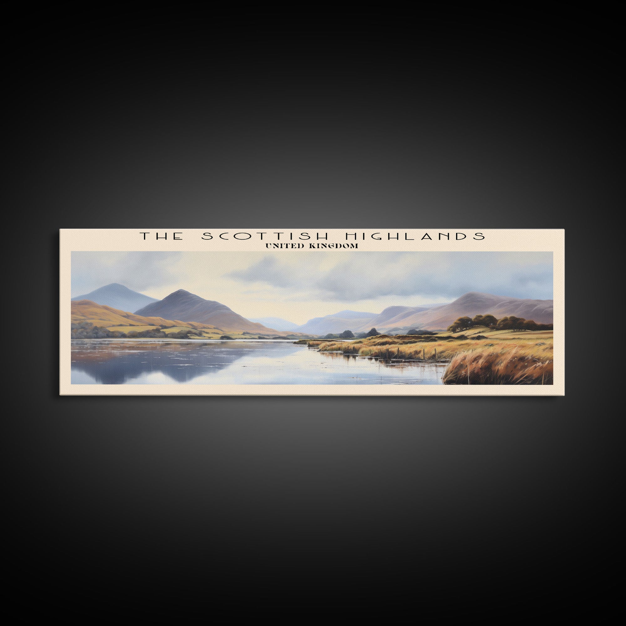 The Scottish Highlands Retro Style Travel Poster - Framed Canvas Print - COUNTRY Travel Decor | Vintage Style Home Decor - Travel Print - Wall Art