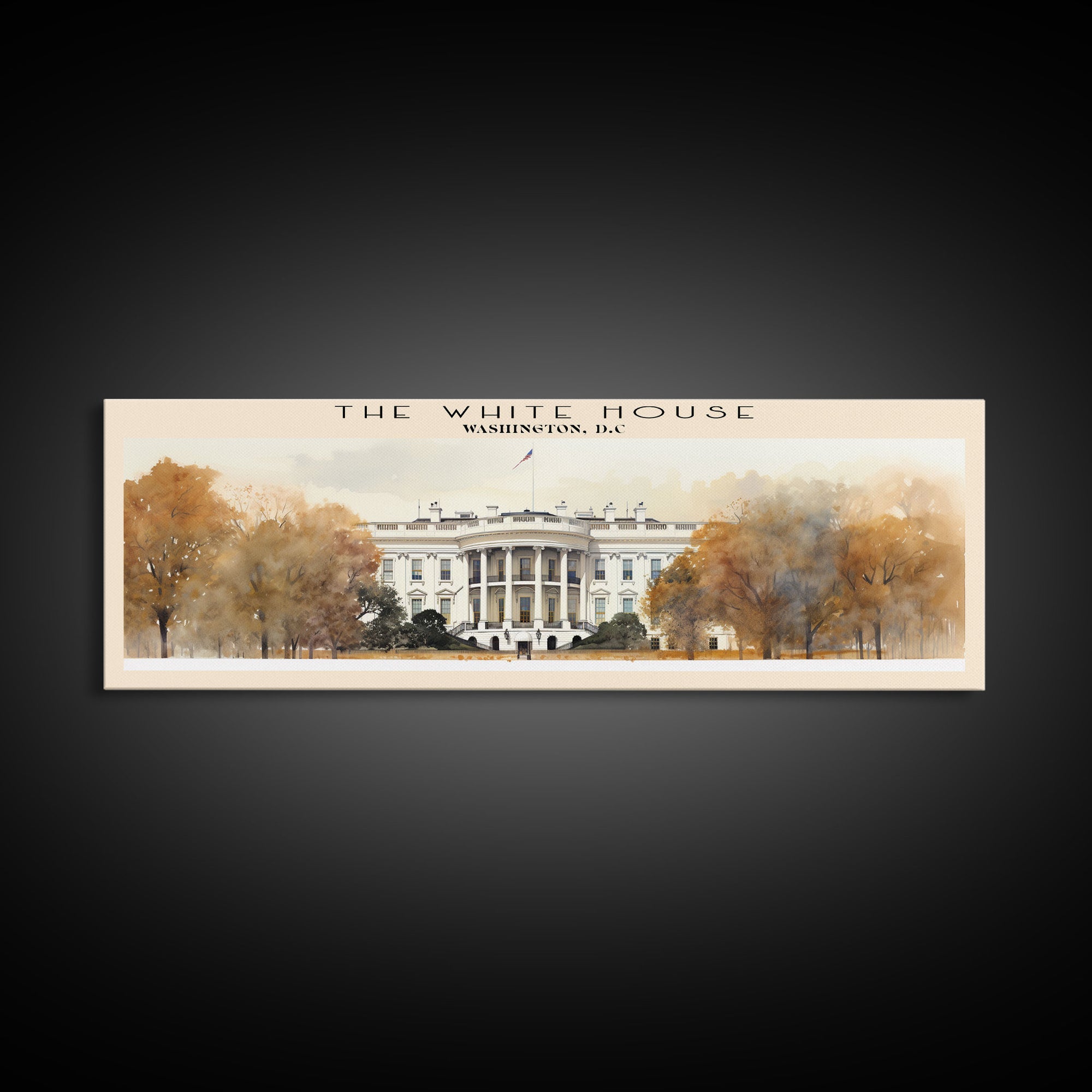 The White House Travel Art Framed Canvas Print, COUNTRY Wall Decor, Home Decor, Travel Poster, Vintage Wall Art, Watercolor Painting