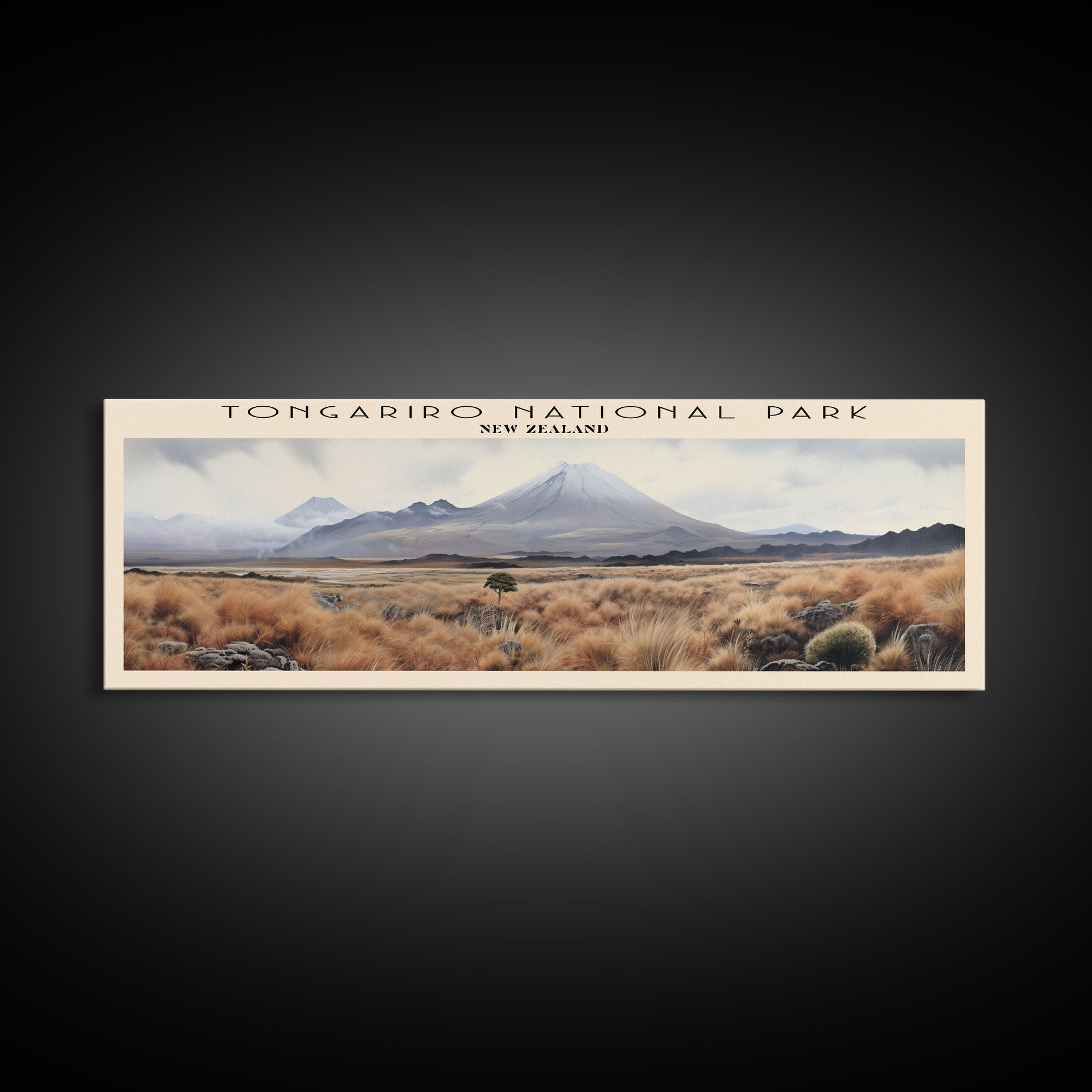 Tongariro National Park Travel Art Framed Canvas Print, COUNTRY Wall Decor, Home Decor, Travel Poster, Vintage Wall Art, Watercolor Painting