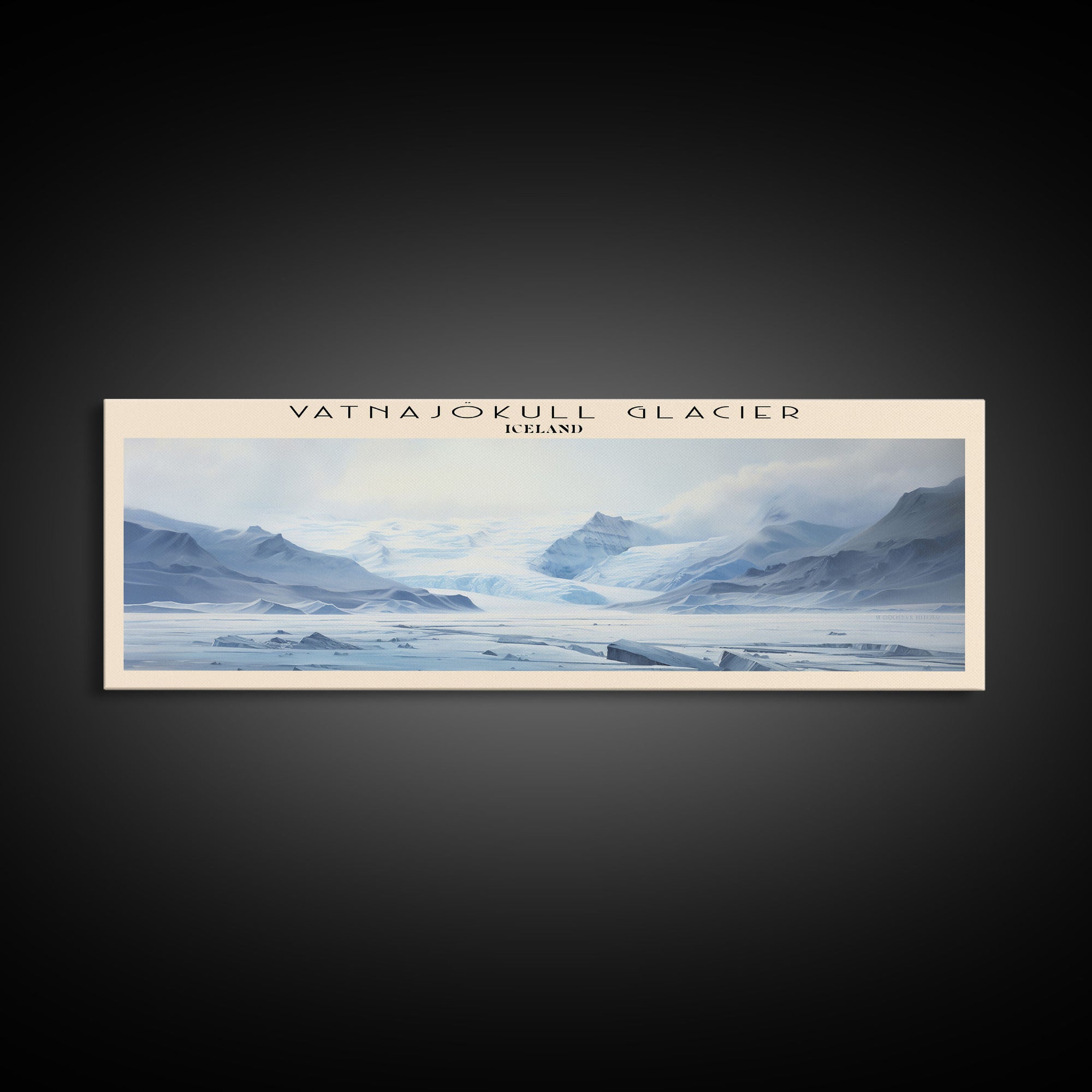 Vatnajökull Glacier Retro Style Travel Poster - Framed Canvas Print - COUNTRY Travel Decor | Vintage Style Home Decor - Travel Print - Wall Art