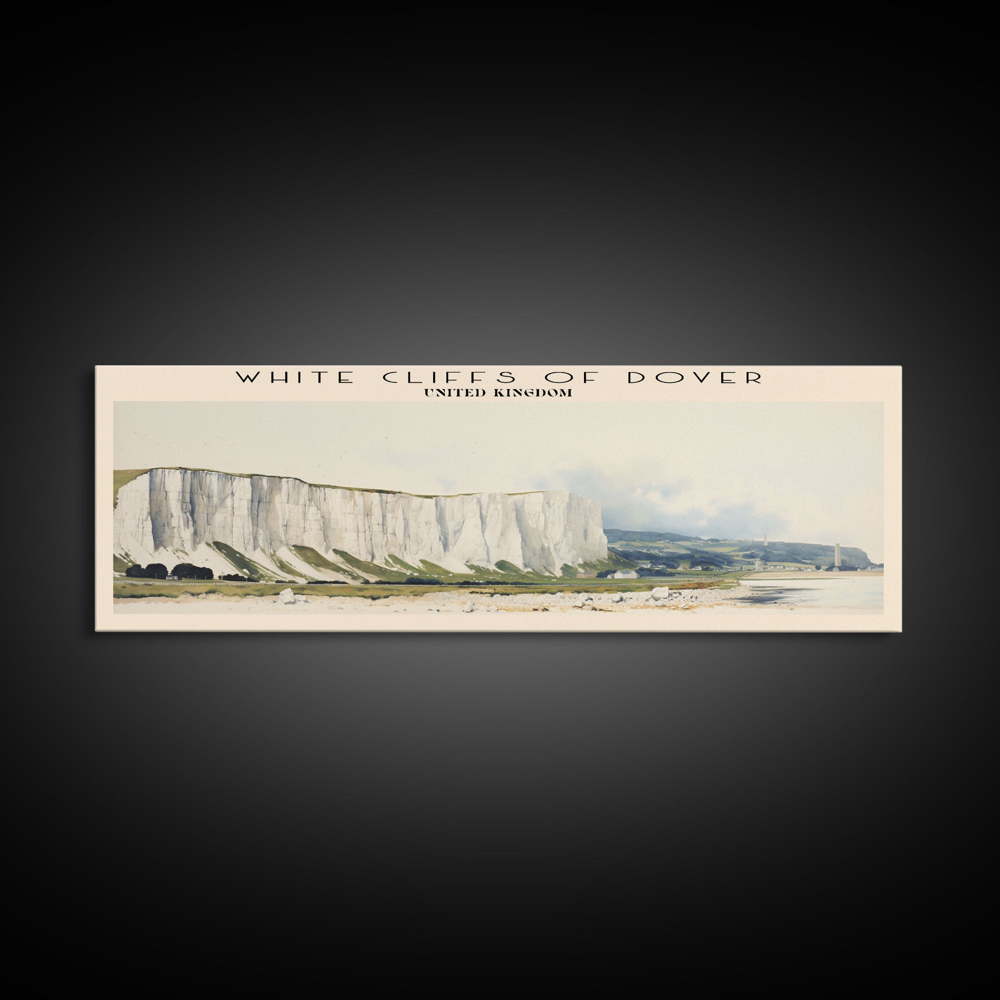 White Cliffs of Dover Travel Art Framed Canvas Print, COUNTRY Wall Decor, Home Decor, Travel Poster, Vintage Wall Art, Watercolor Painting