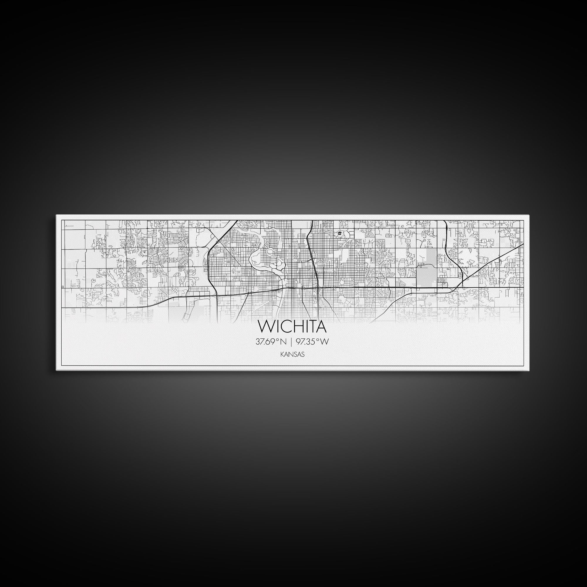 Panoramic Wichita City Map, Kansas Art, Map Print, Minimalist Wall Art, Canvas Art, Housewarming Gift, Street Map Art, Closing Gift