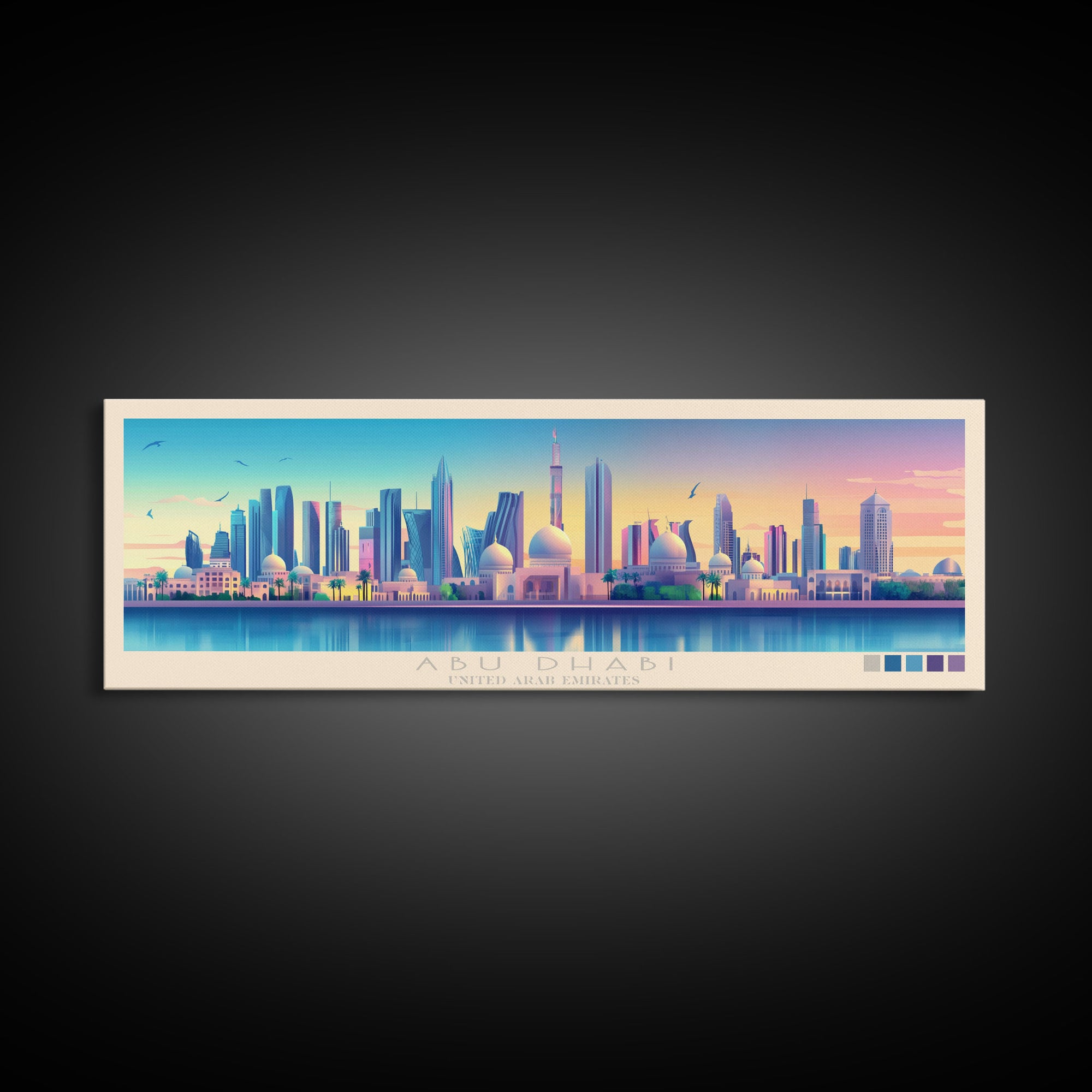 Abu Dhabi, United Arab Emirates Panoramic Travel Poster Canvas Print, Abu Dhabi, United Arab Emirates Painting, United Arab Emirates Art, Abu Dhabi Travel Art, Living Room Painting