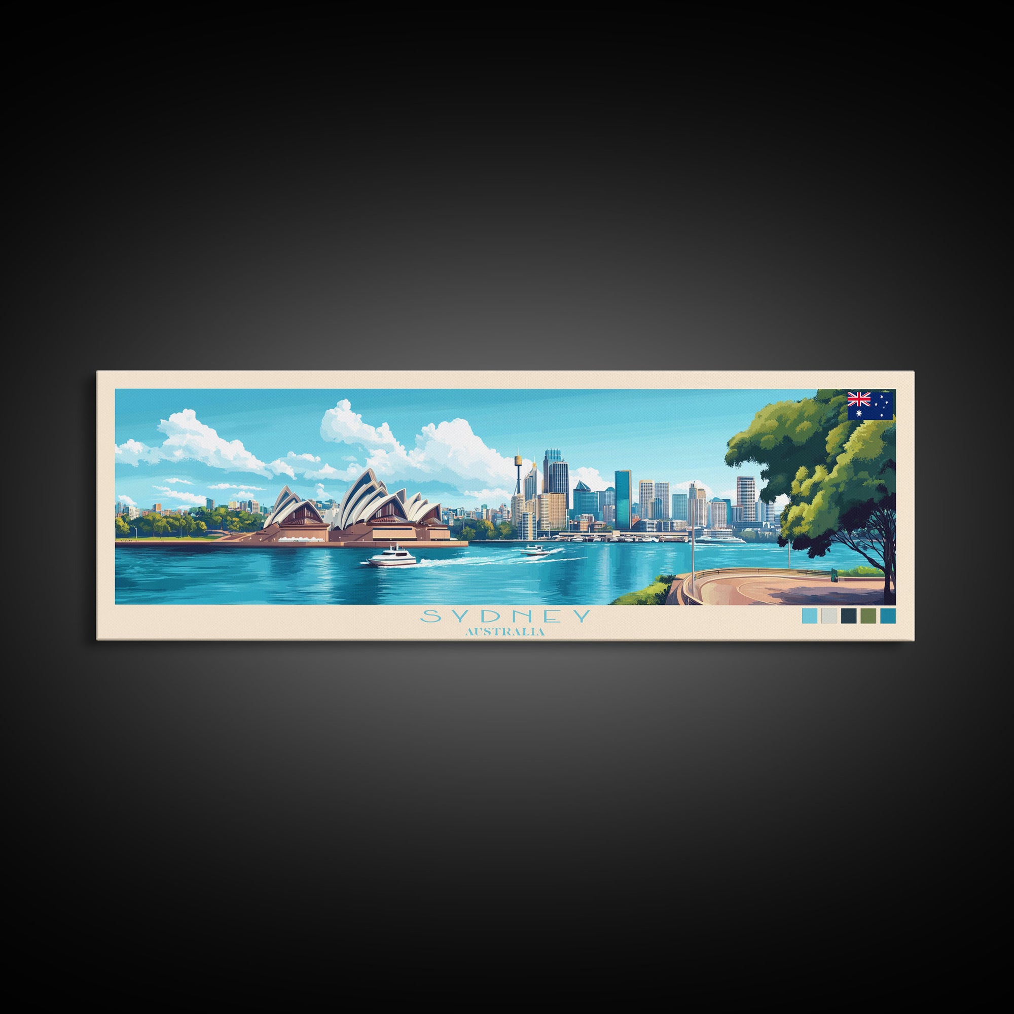 Sydney, Australia Travel Poster Panoramic Canvas Print, Sydney, Australia Painting, Australia Art, Sydney Travel Art, Guest Room Painting