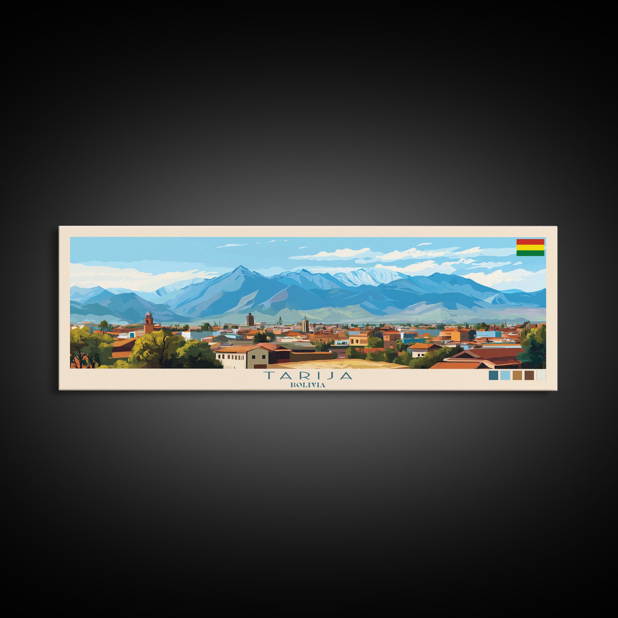 Tarija, Bolivia Panoramic Travel Poster Canvas Print, Tarija, Bolivia Painting, Bolivia Art, Tarija Travel Art, Living Room Painting