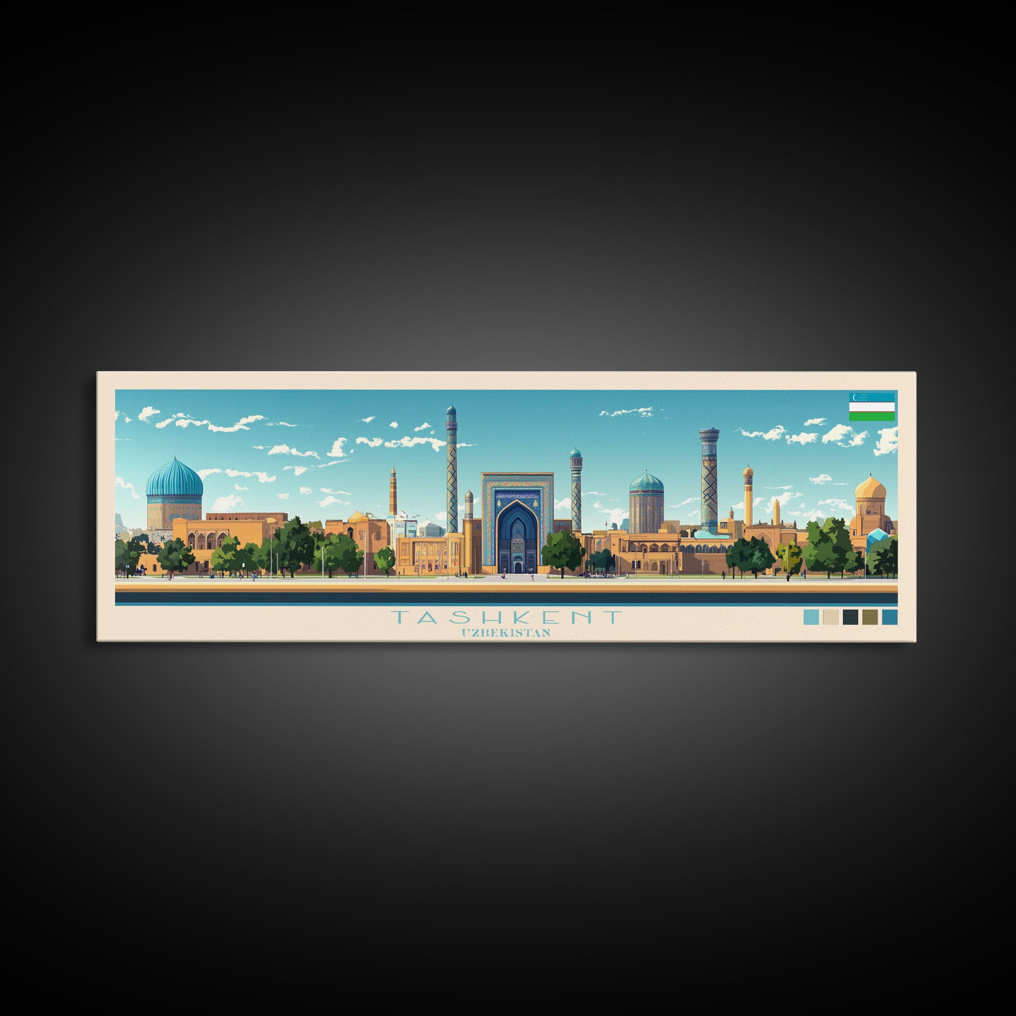 Tashkent, Uzbekistan Travel Poster Panoramic Canvas Print, Tashkent, Uzbekistan Painting, Uzbekistan Art, Tashkent Travel Art, Guest Room Painting