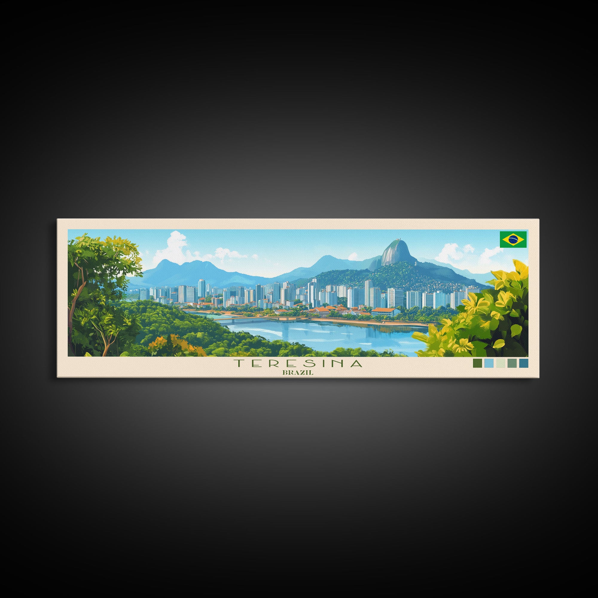 Teresina, Brazil Travel Poster Panoramic Canvas Print, Teresina, Brazil Painting, Brazil Art, Teresina Travel Art, Guest Room Painting