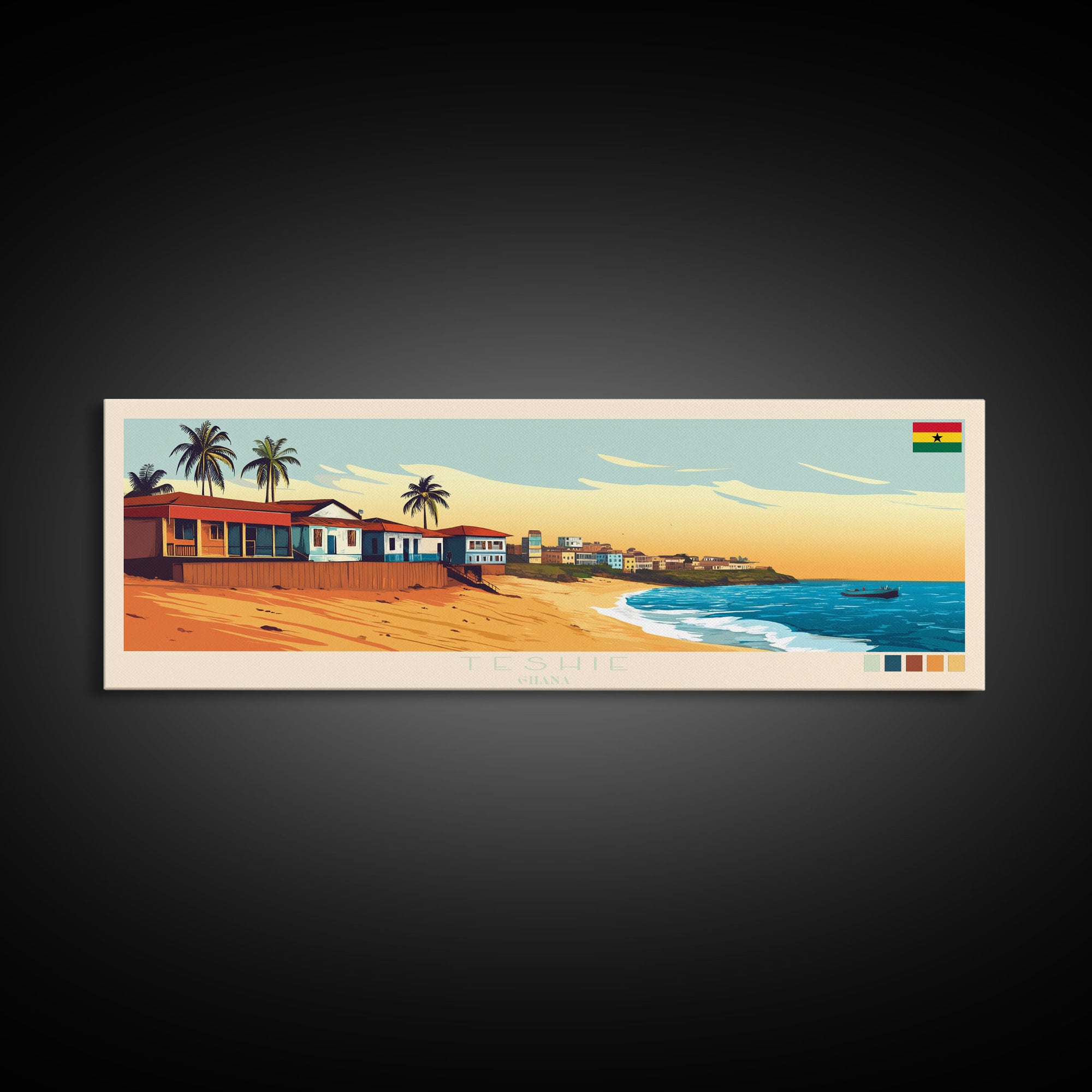 Teshie, Ghana Travel Poster Panoramic Canvas Print, Teshie, Ghana Painting, Ghana Art, Teshie Travel Art, Guest Room Painting