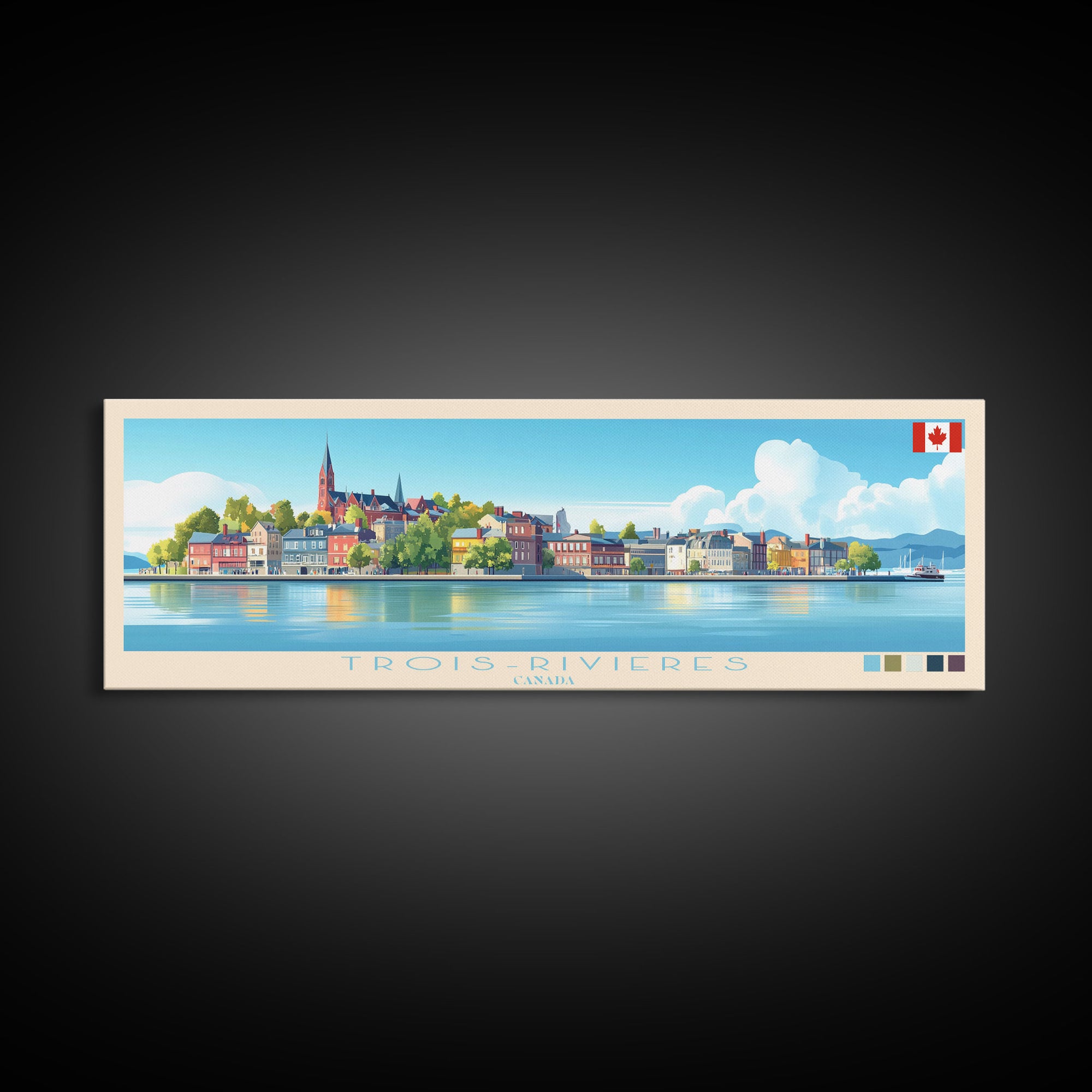 Trois-Rivieres, Canada Panoramic Travel Poster Canvas Print, Trois-Rivieres, Canada Painting, Canada Art, Trois-Rivieres Panoramic Travel Art, Travel Painting