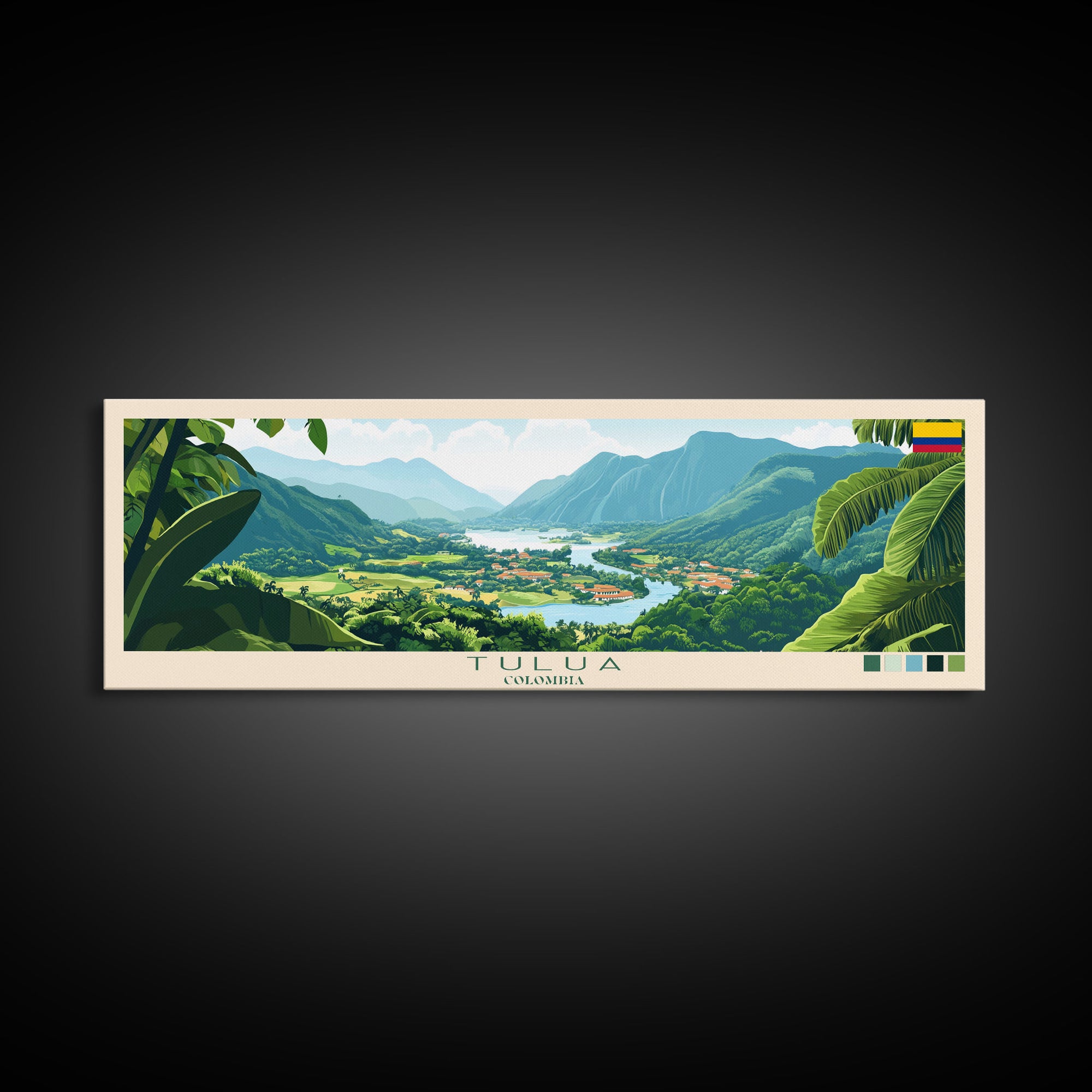 Tulua, Colombia Travel Poster Panoramic Canvas Print, Tulua, Colombia Painting, Colombia Art, Tulua Travel Art, Guest Room Painting