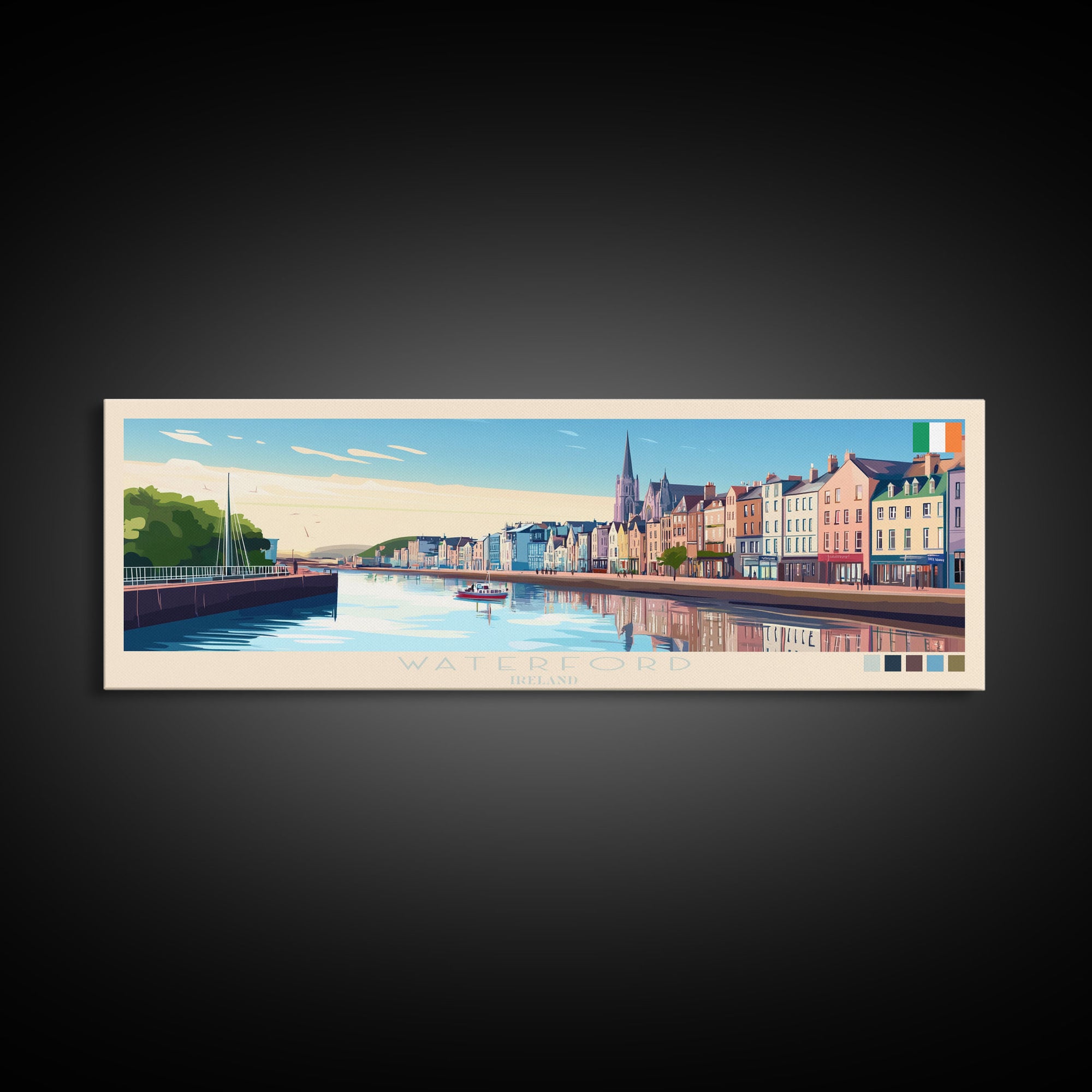 Waterford, Ireland Panoramic Travel Poster Canvas Print, Waterford, Ireland Painting, Ireland Art, Waterford Travel Art, Guest Room Painting