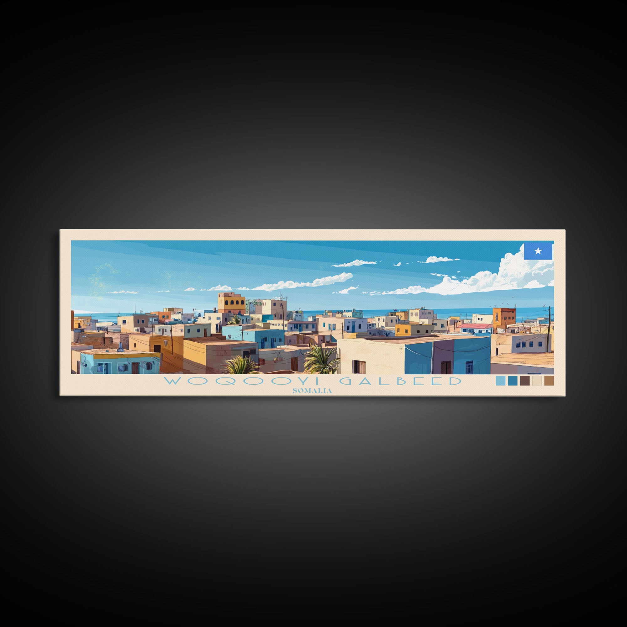 Woqooyi Galbeed, Somalia Panoramic Travel Poster Canvas Print, Woqooyi Galbeed, Somalia Painting, Somalia Art, Woqooyi Galbeed Panoramic Travel Art, Travel Painting