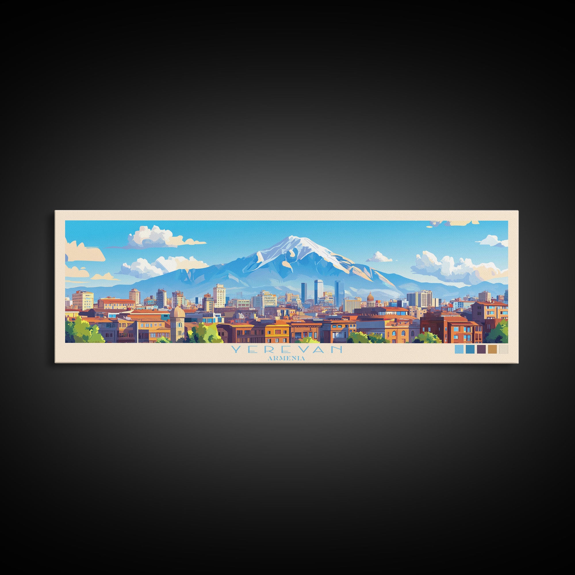 Yerevan, Armenia Panoramic Travel Poster Canvas Print, Yerevan, Armenia Painting, Armenia Art, Yerevan Travel Art, Guest Room Painting