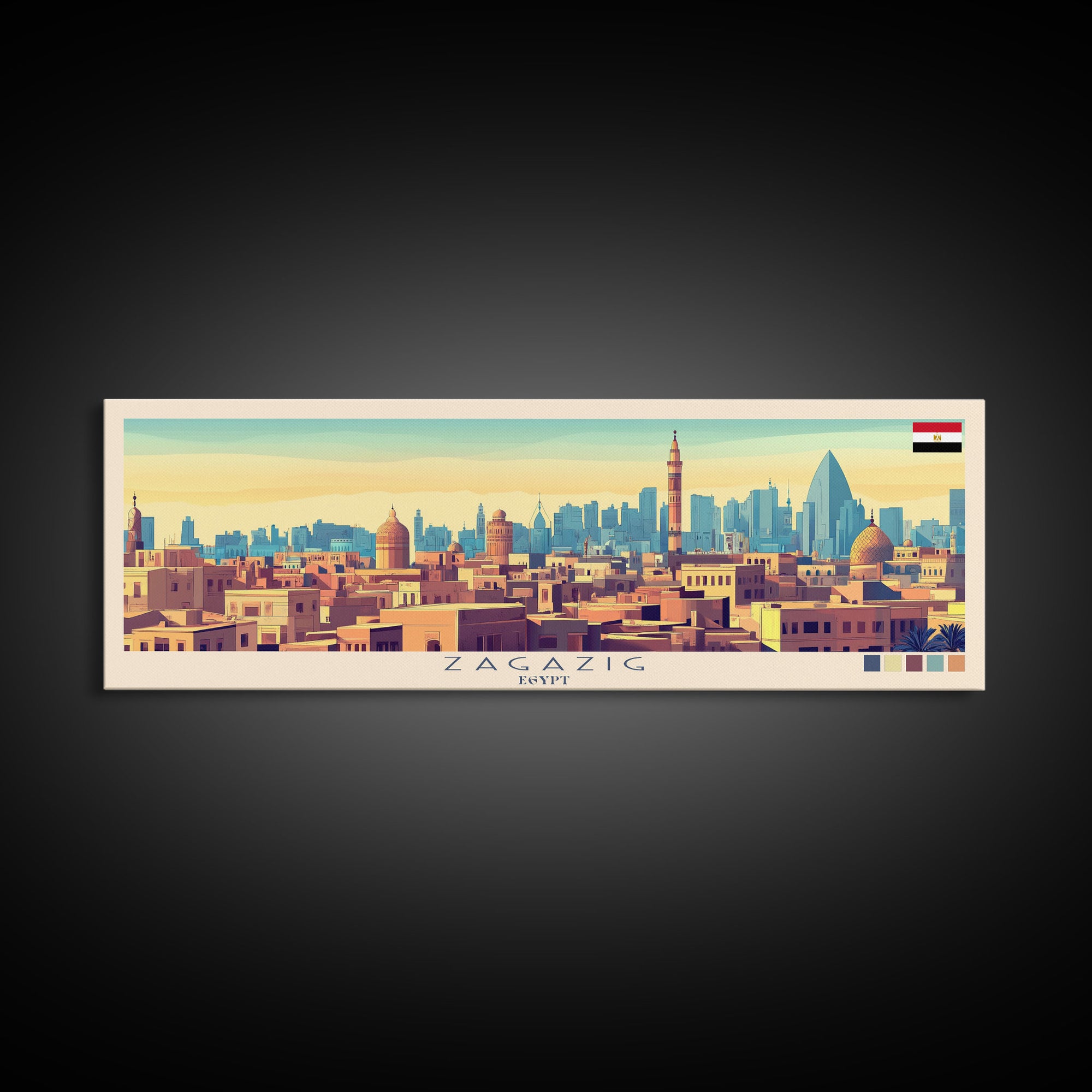 Zagazig, Egypt Panoramic Travel Poster Canvas Print, Zagazig, Egypt Painting, Egypt Art, Zagazig Panoramic Travel Art, Travel Painting